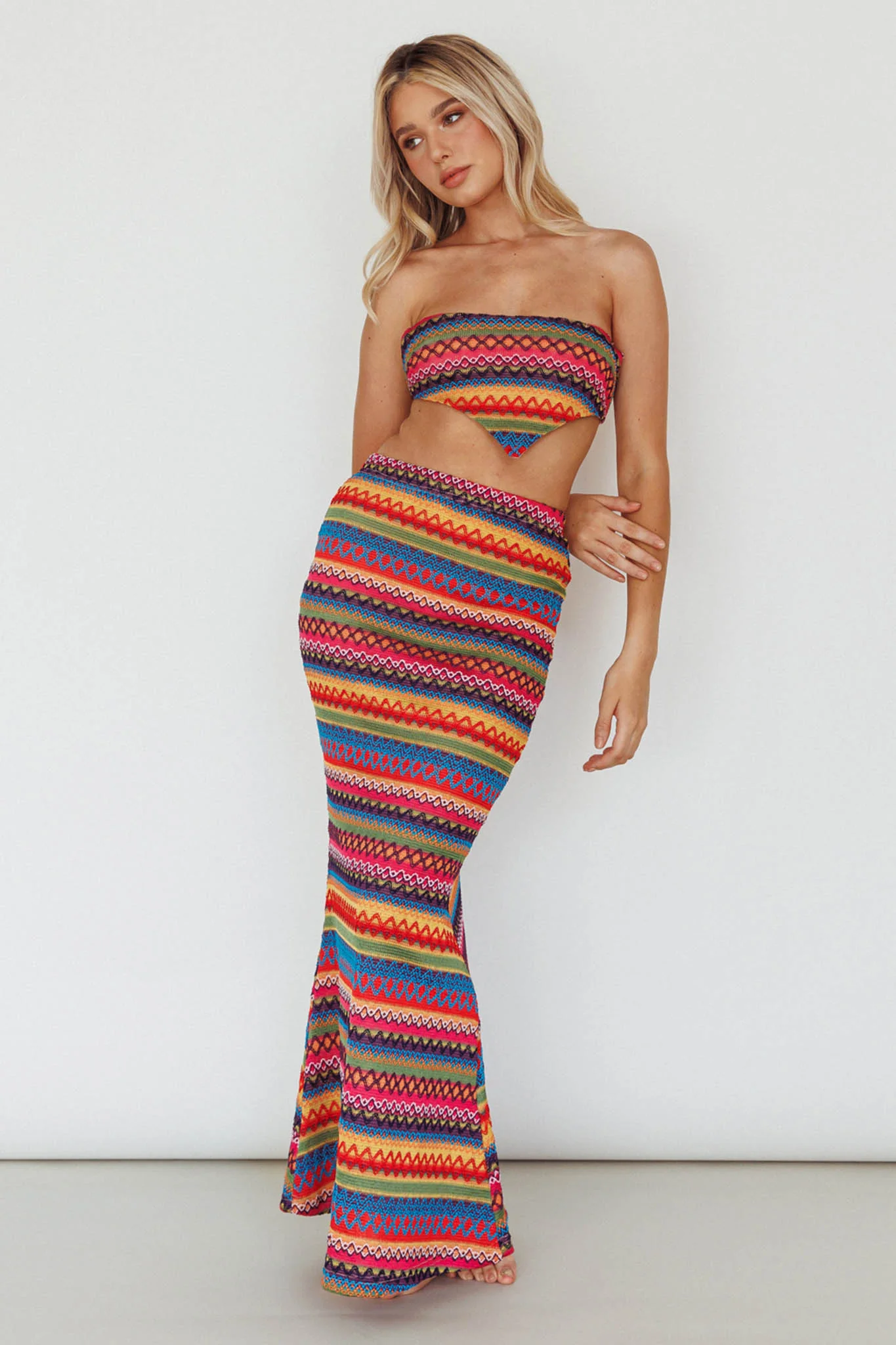 Tulum Knit Midi Skirt Pink Multi - Image 3