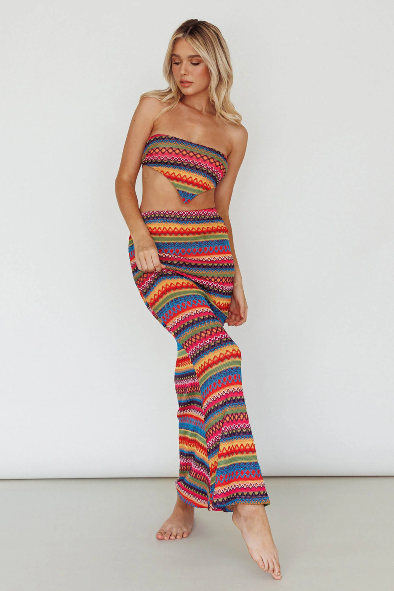 Tulum Tied Back Crop Top Pink Multi - Image 5