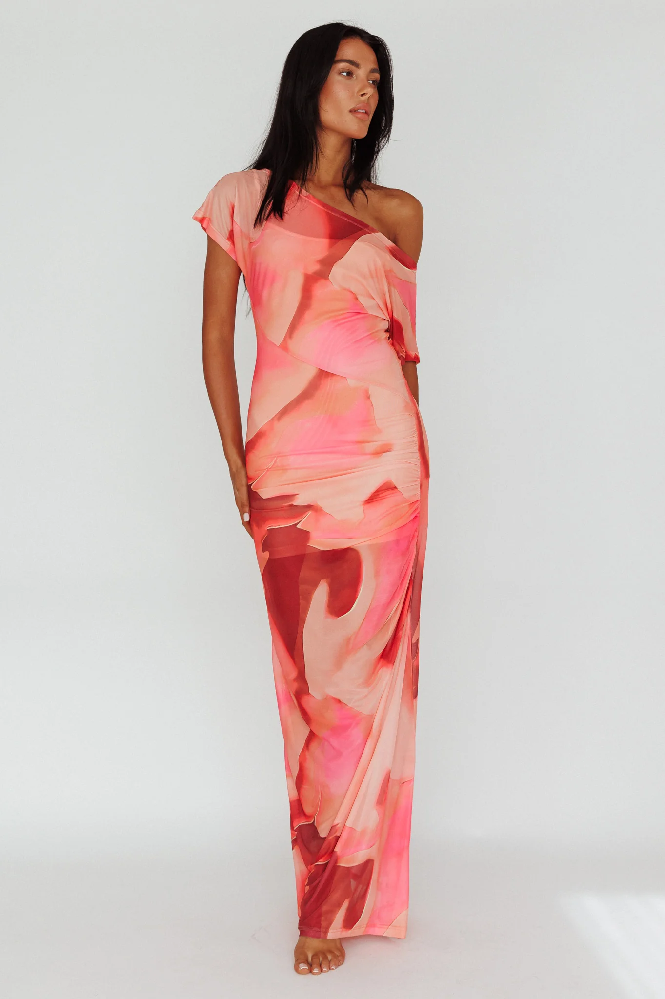 Tumi Short Sleeve Maxi Dress Printed Red - Image 3