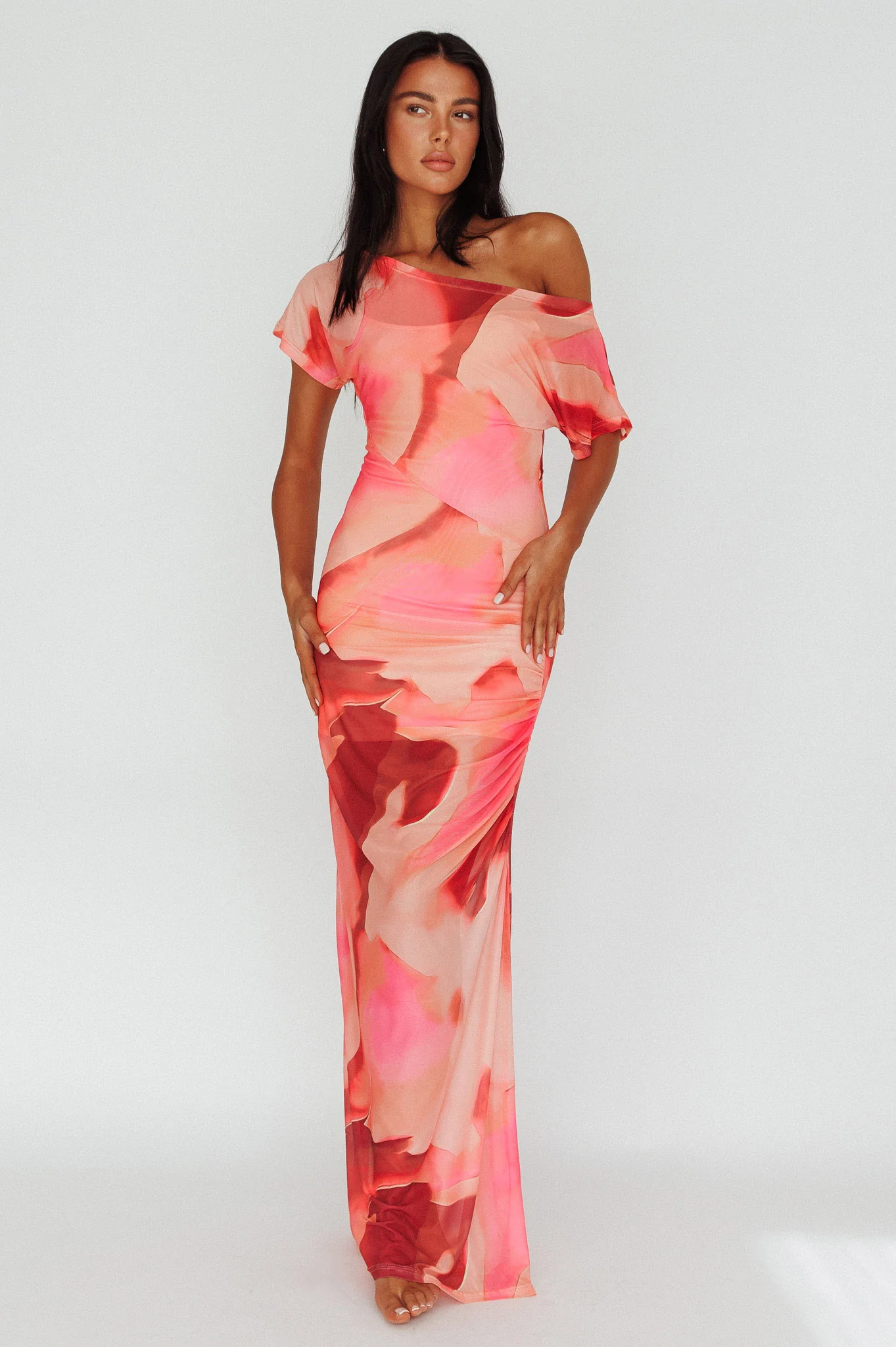 Tumi Short Sleeve Maxi Dress Printed Red - Image 5