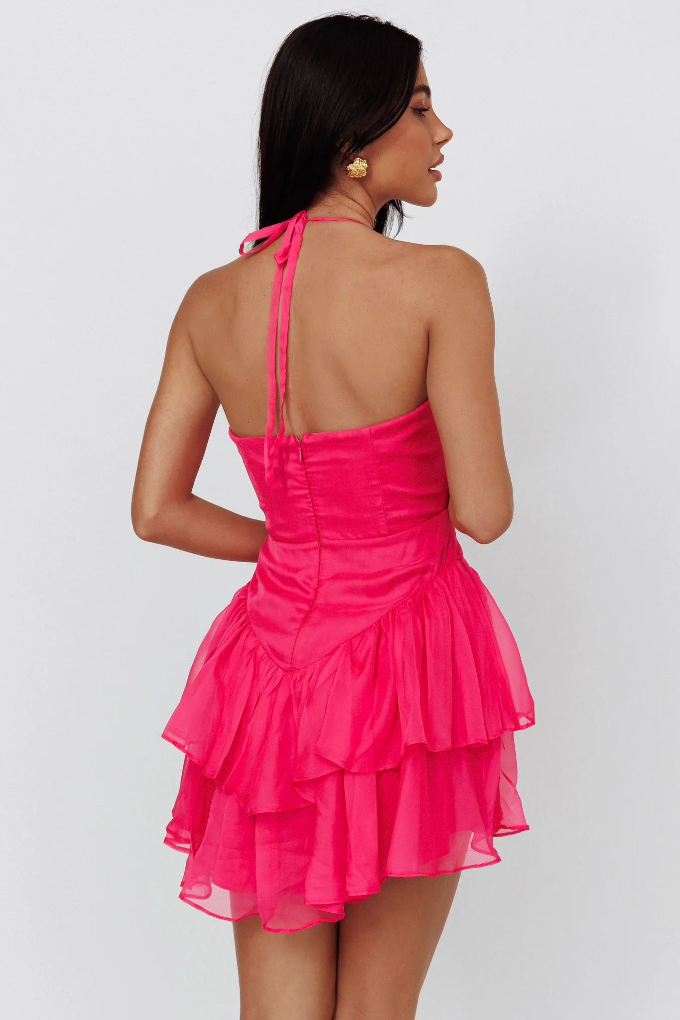 Tuscan Summer Flounce Mini Dress Hot Pink - Image 2