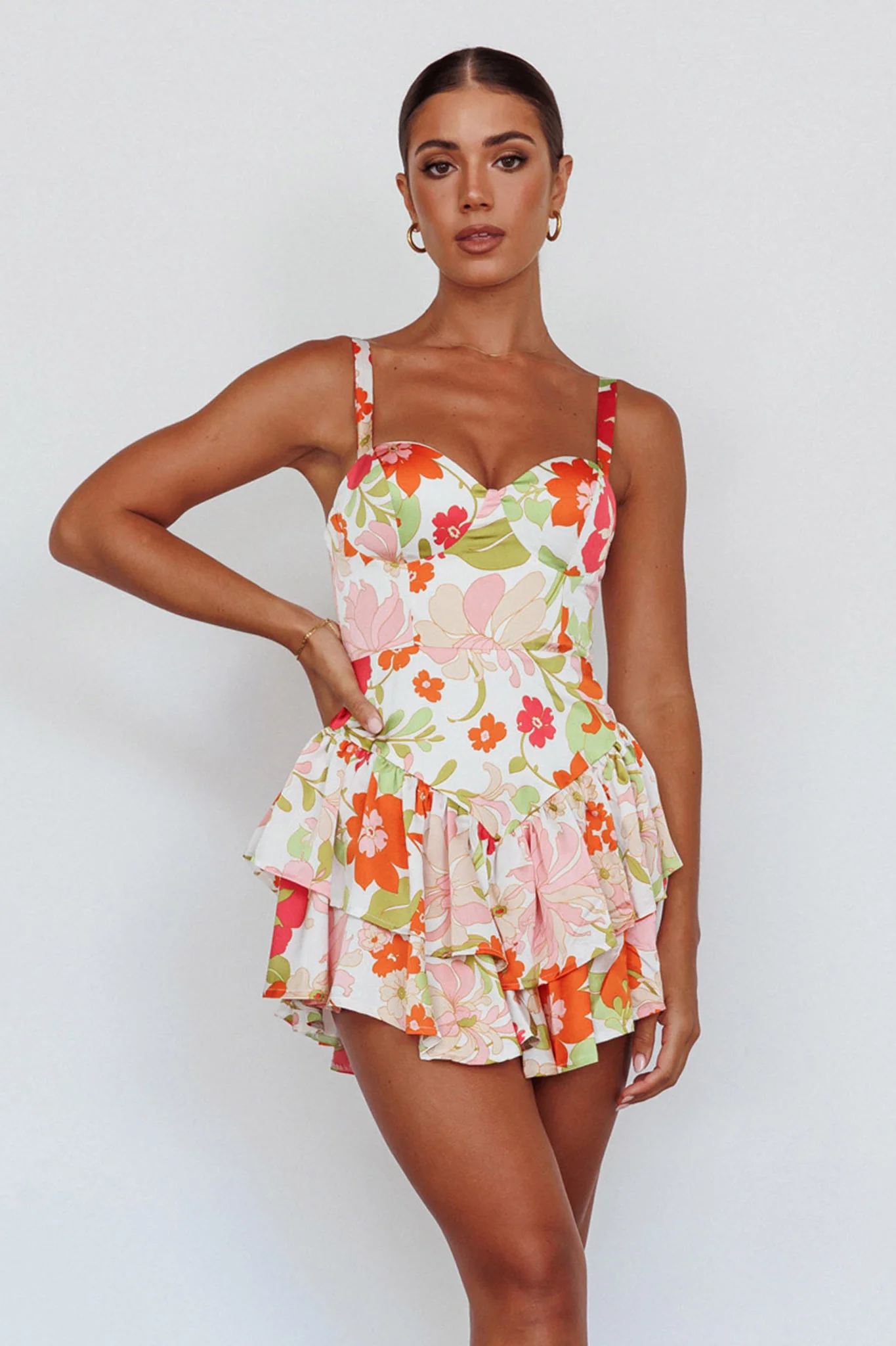 Tuscan Summer Flounce Romper Floral White - Image 3