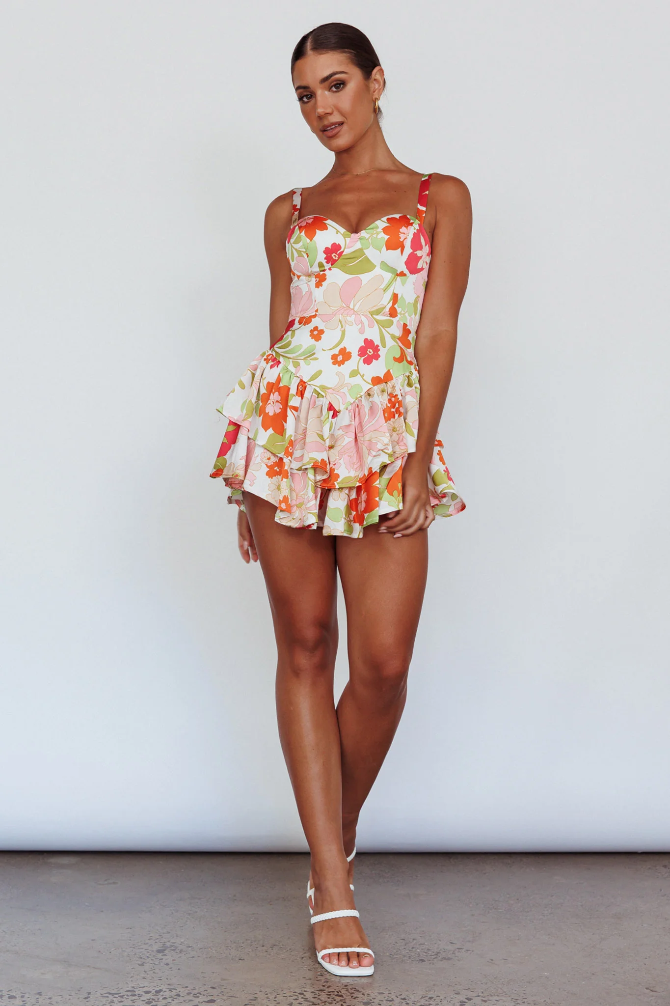 Tuscan Summer Flounce Romper Floral White - Image 8