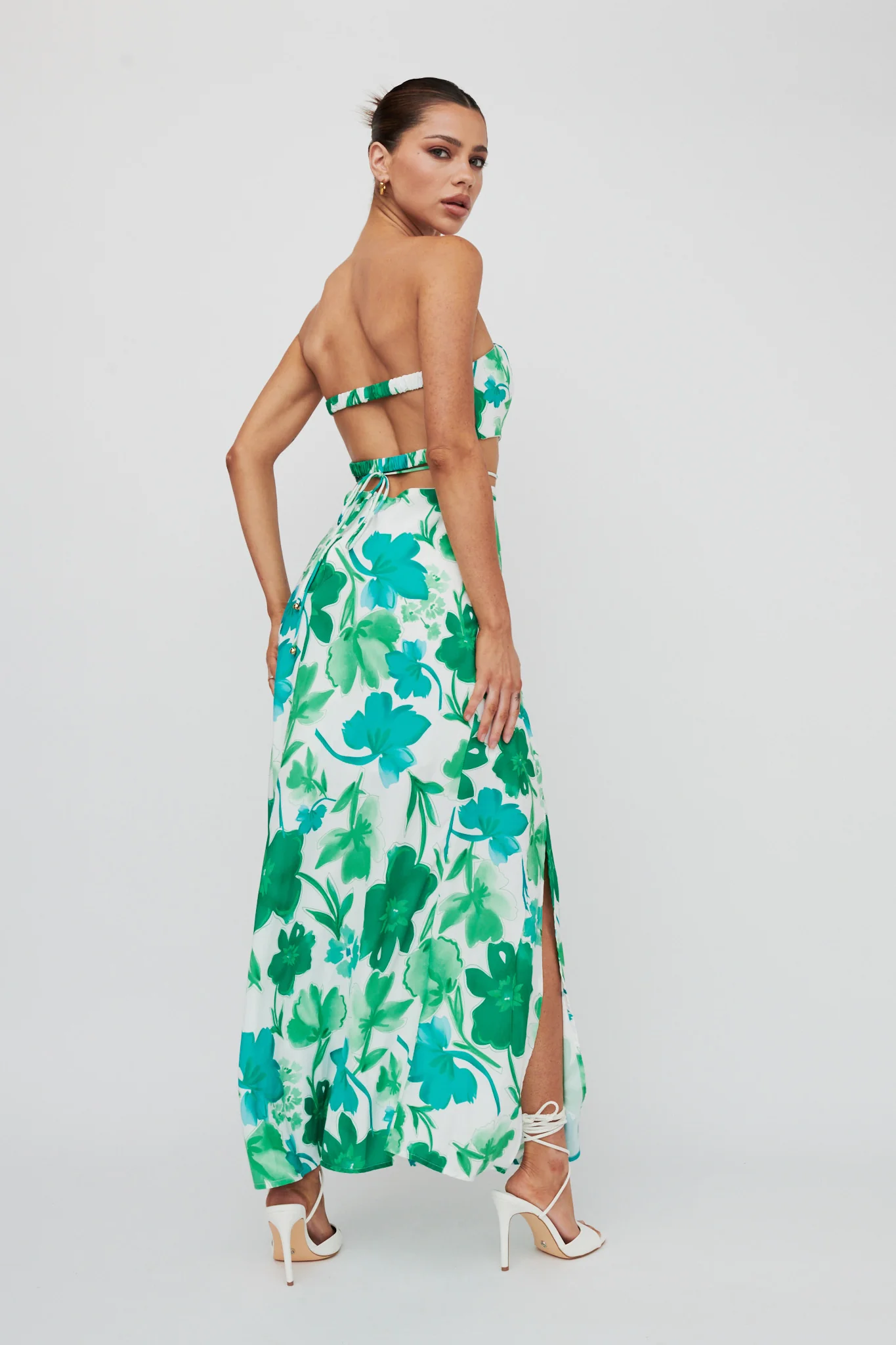 Tuscan Summers Strapless Cut-Out Midi Dress Green - Image 3