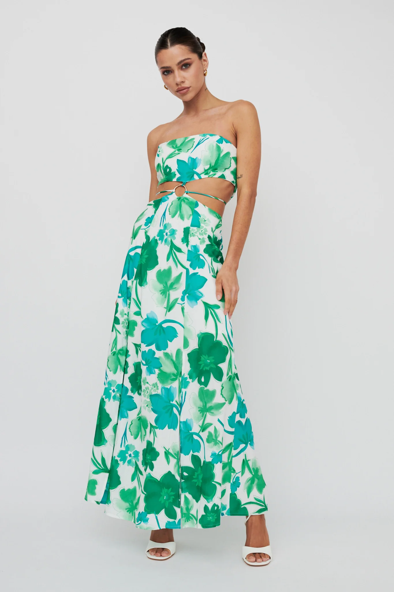 Tuscan Summers Strapless Cut-Out Midi Dress Green - Image 5