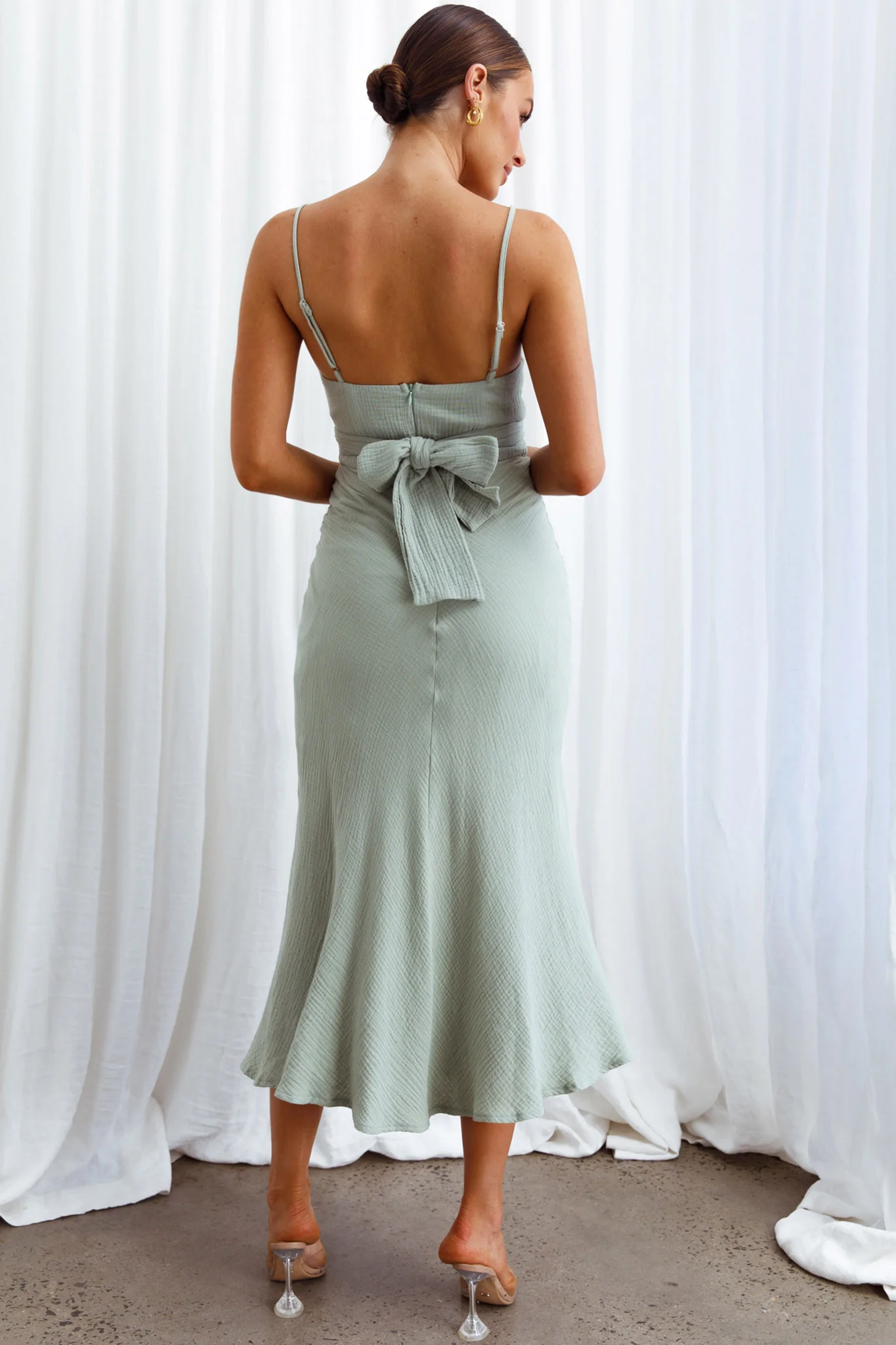Twin Flame Drawstring Bust Midi Dress Sage - Image 2