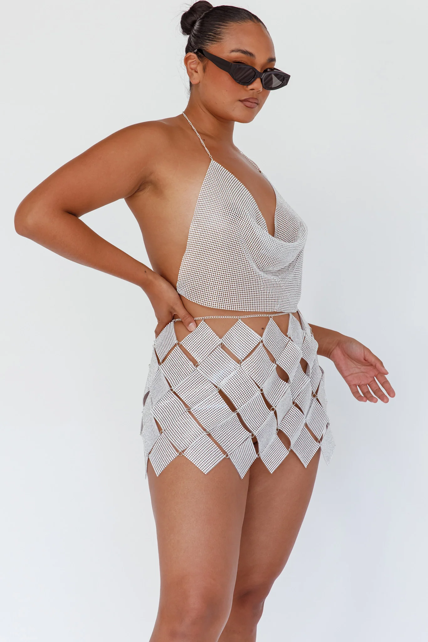 Twinkle Diamante Crop Vest Silver - Image 4