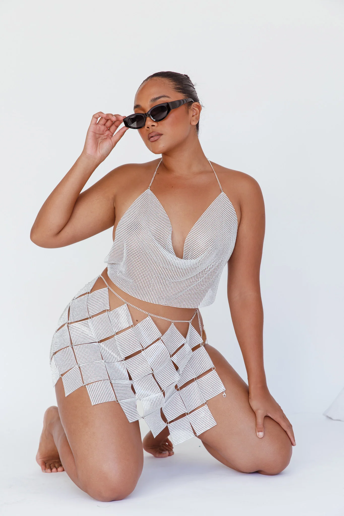 Twinkle Diamante Crop Vest Silver - Image 5