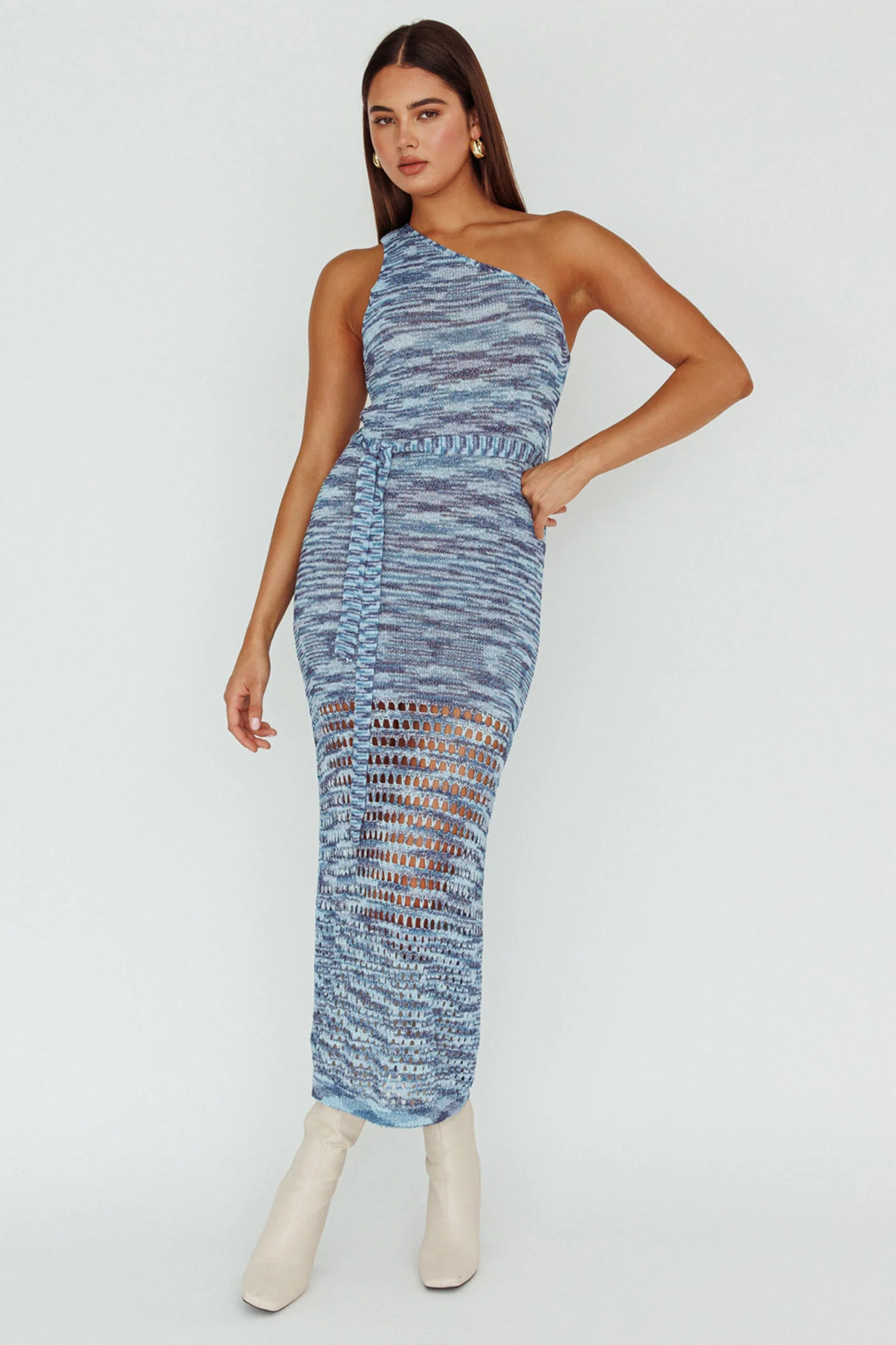 Tyanna One-Shoulder Knit Midi Dress Blue Multi - Image 3