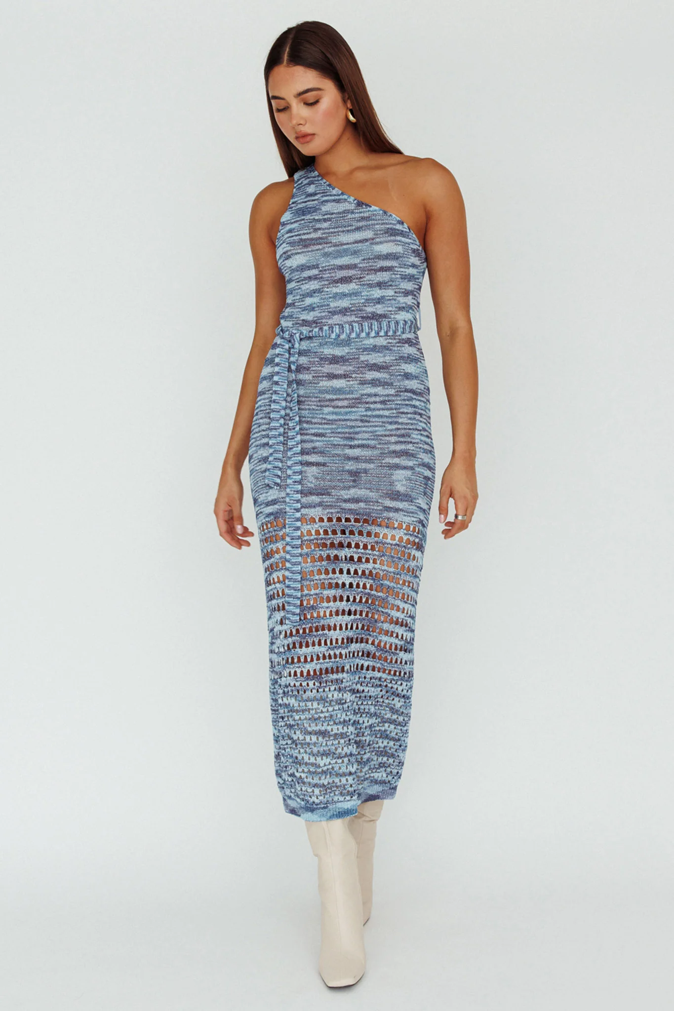 Tyanna One-Shoulder Knit Midi Dress Blue Multi - Image 5