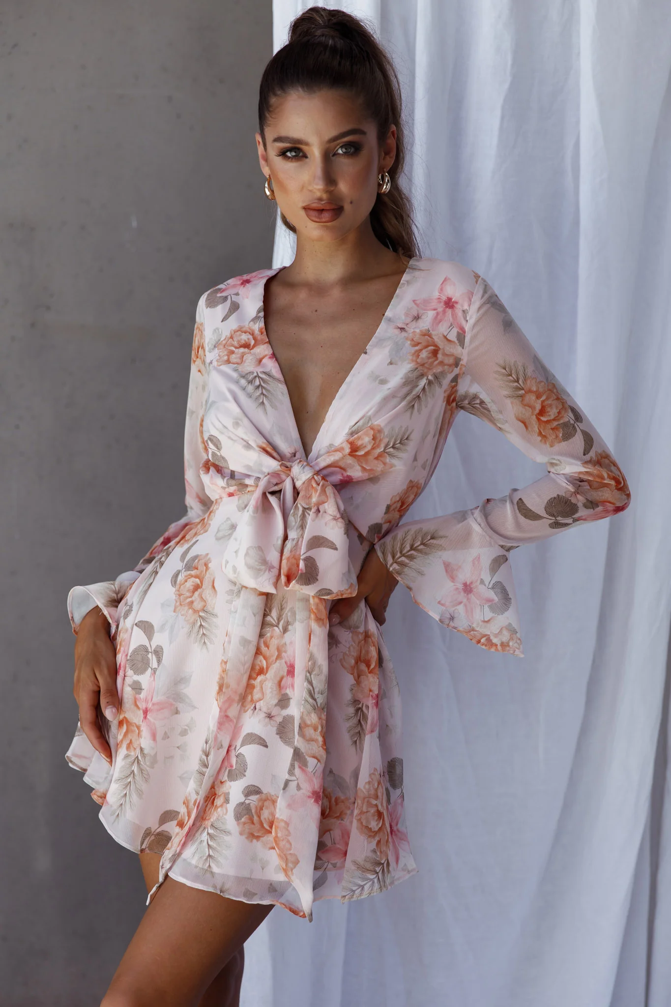 Unconditional Tied Front Dress Floral Blush - Image 5