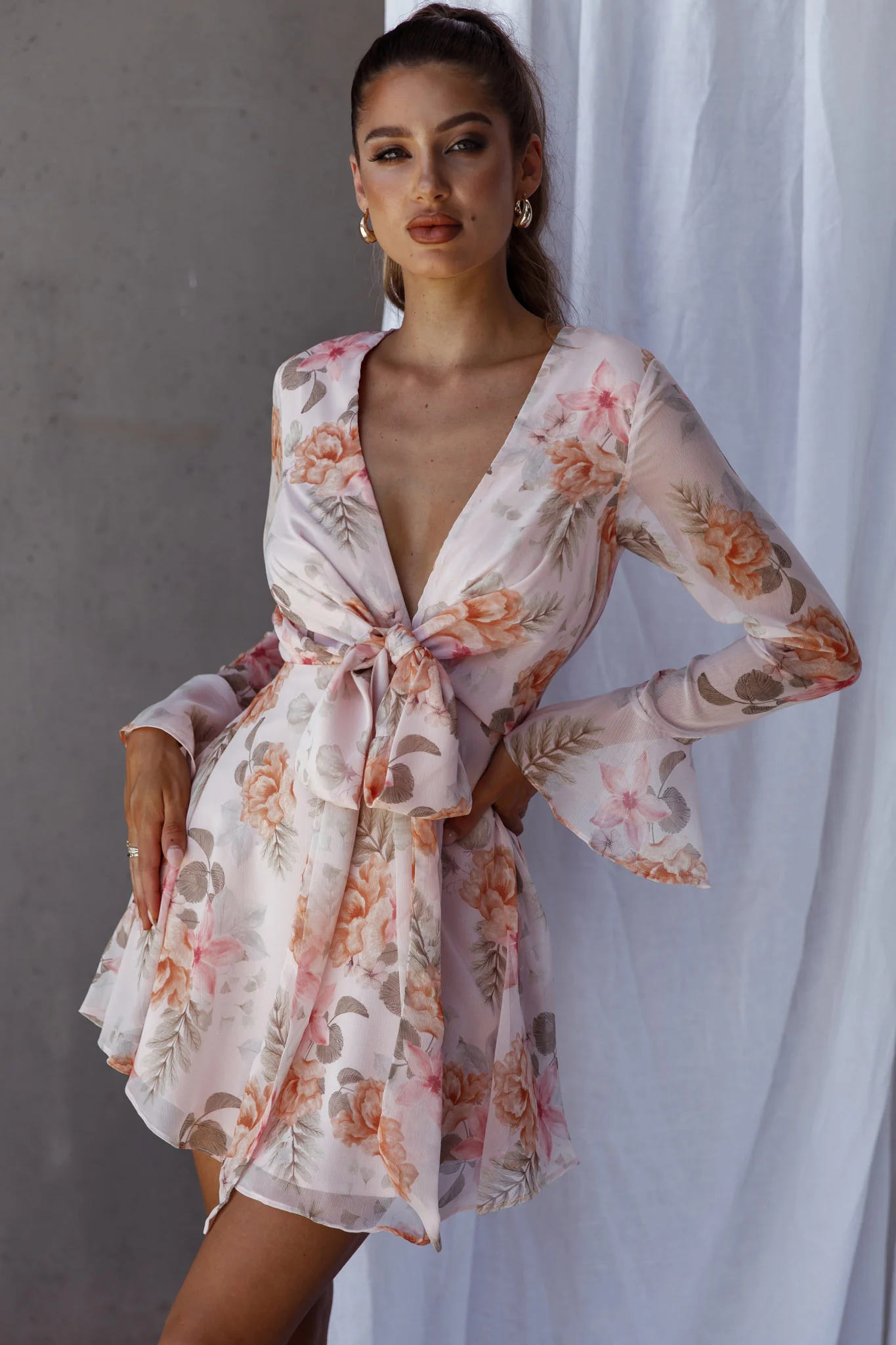 Unconditional Tied Front Dress Floral Blush - Image 7