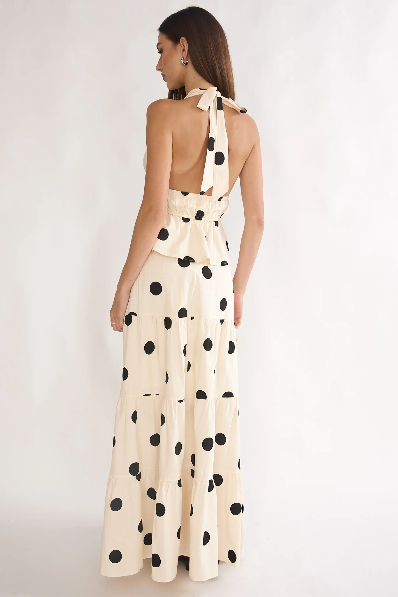 Under The Moons A-Line Maxi Skirt Polka Dot Beige - Image 3