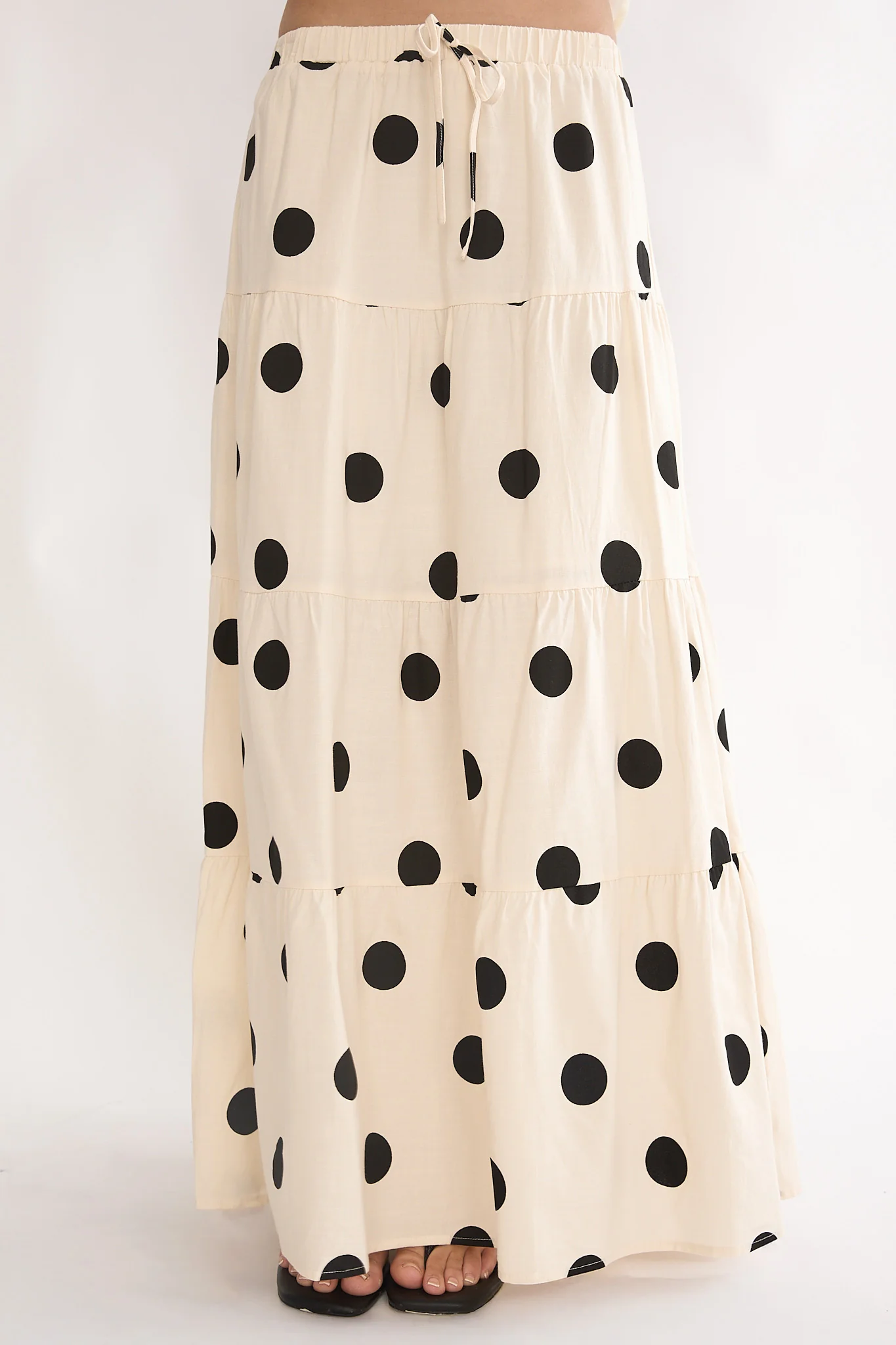 Under The Moons A-Line Maxi Skirt Polka Dot Beige - Image 4