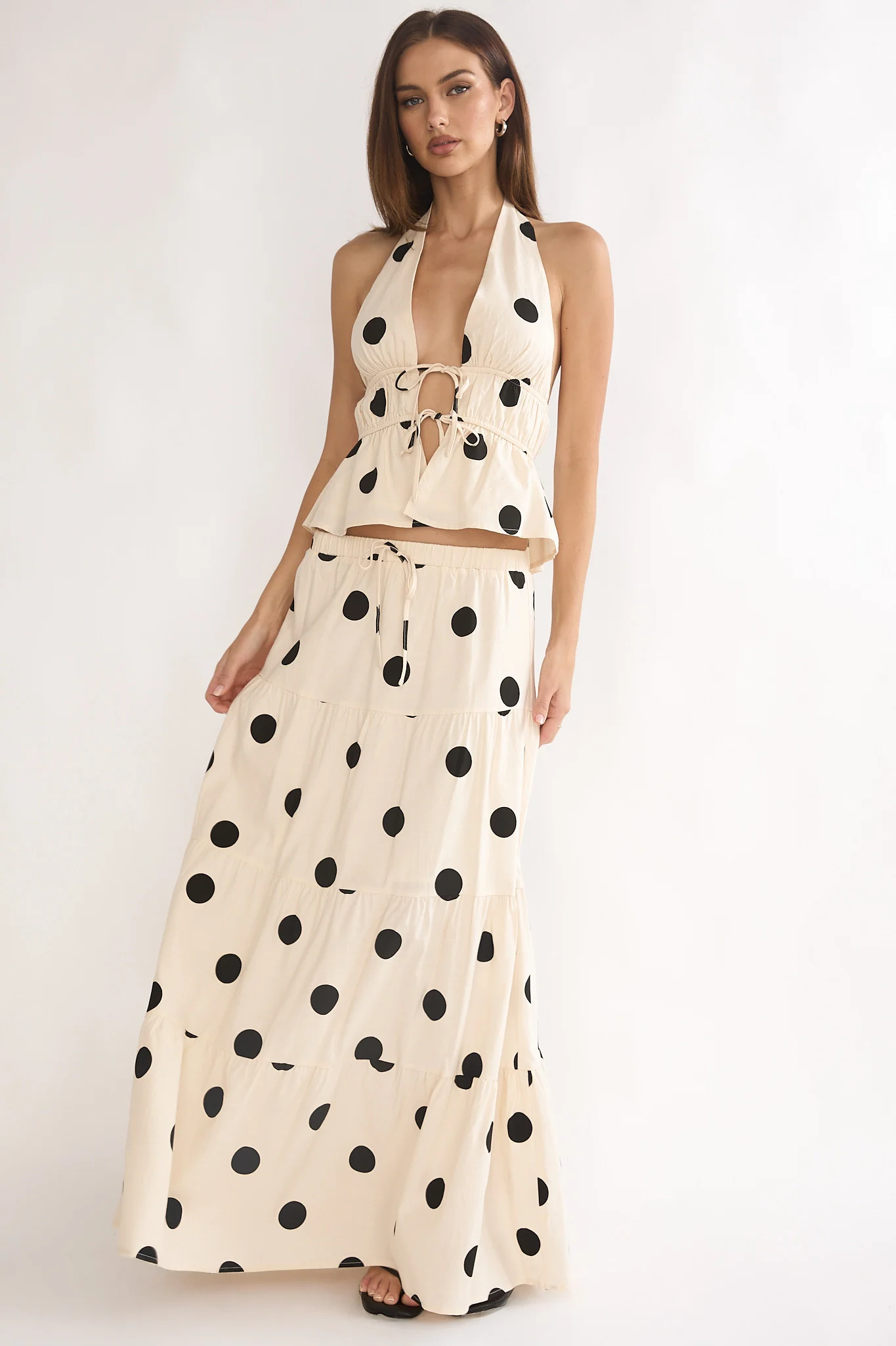 Under The Moons A-Line Maxi Skirt Polka Dot Beige - Image 5