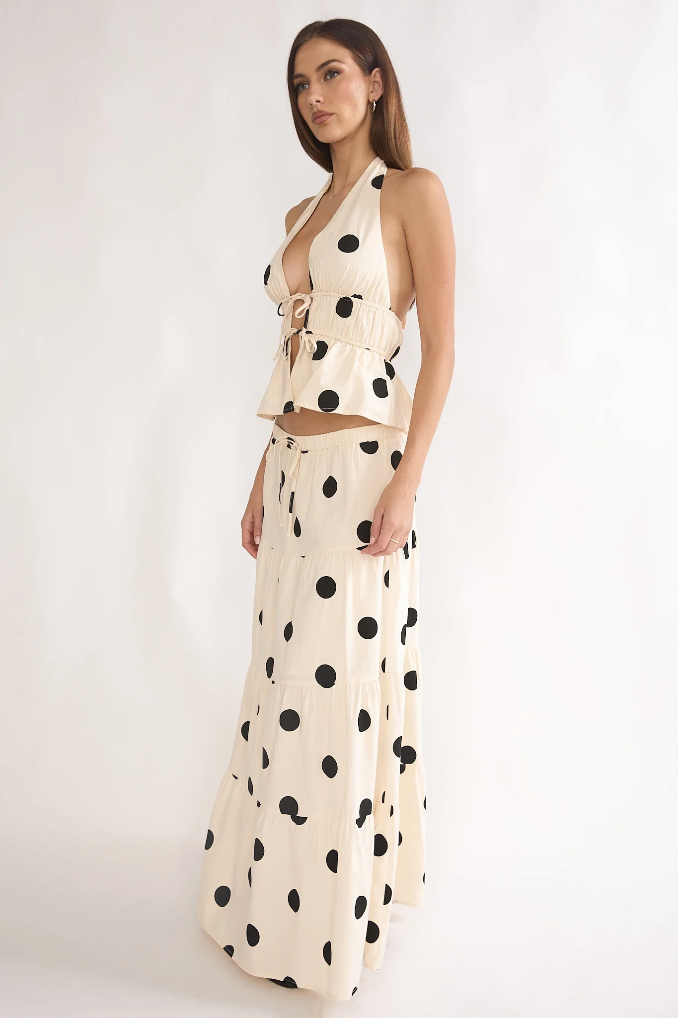 Under The Moons A-Line Maxi Skirt Polka Dot Beige - Image 6