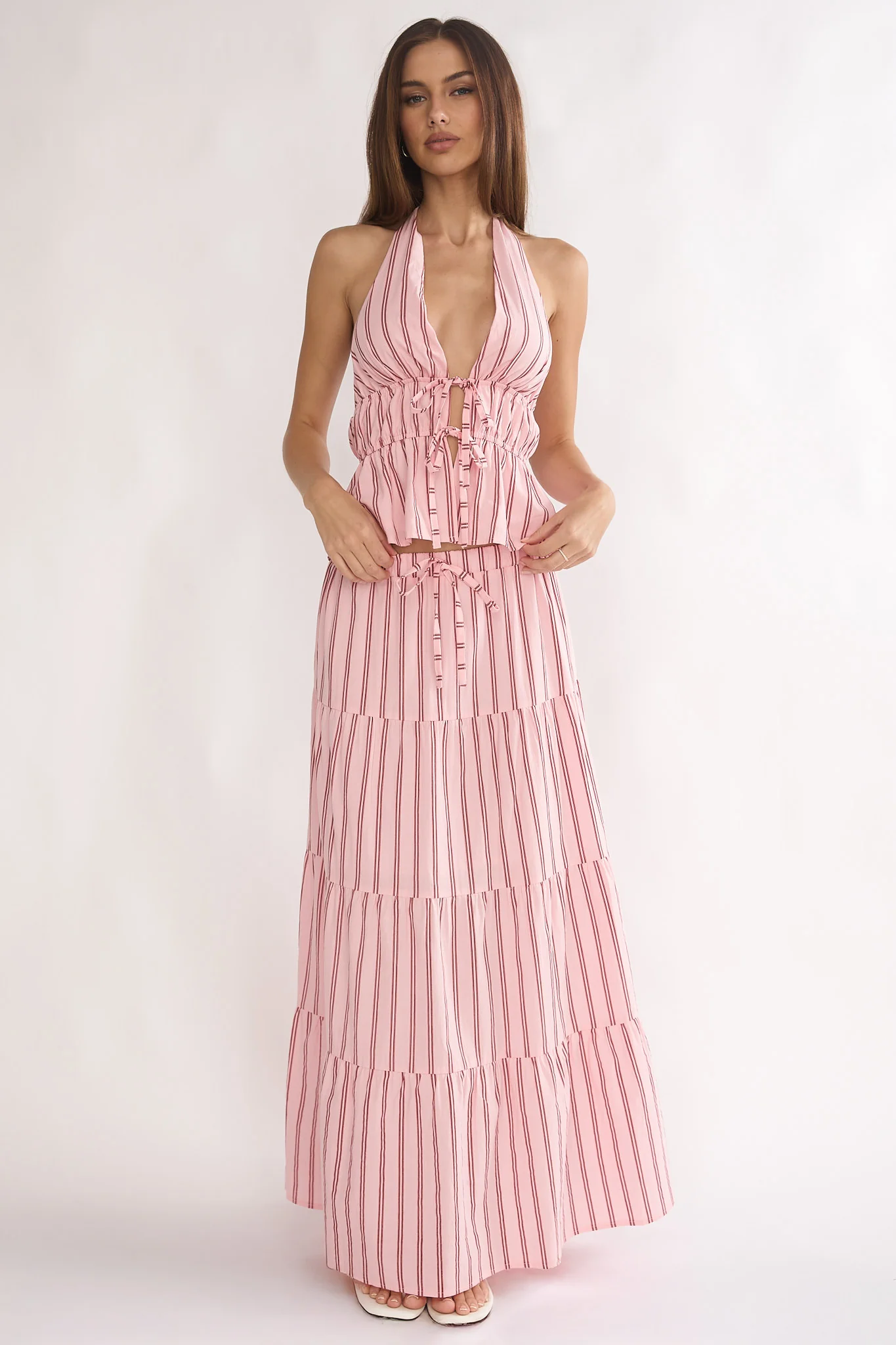 Under The Moons A-Line Maxi Skirt Stripe Pink
