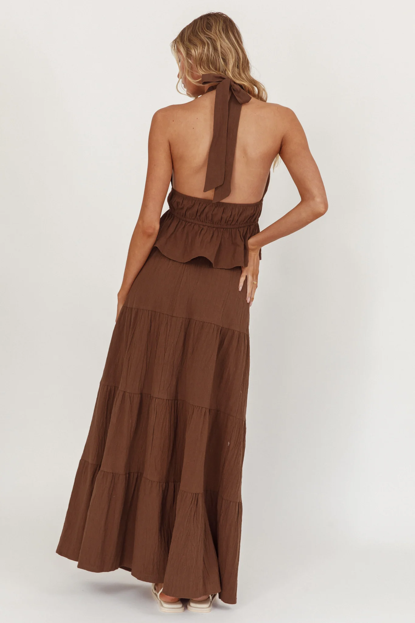 Under The Moons Tie Waist Maxi Skirt Cocoa - Image 2