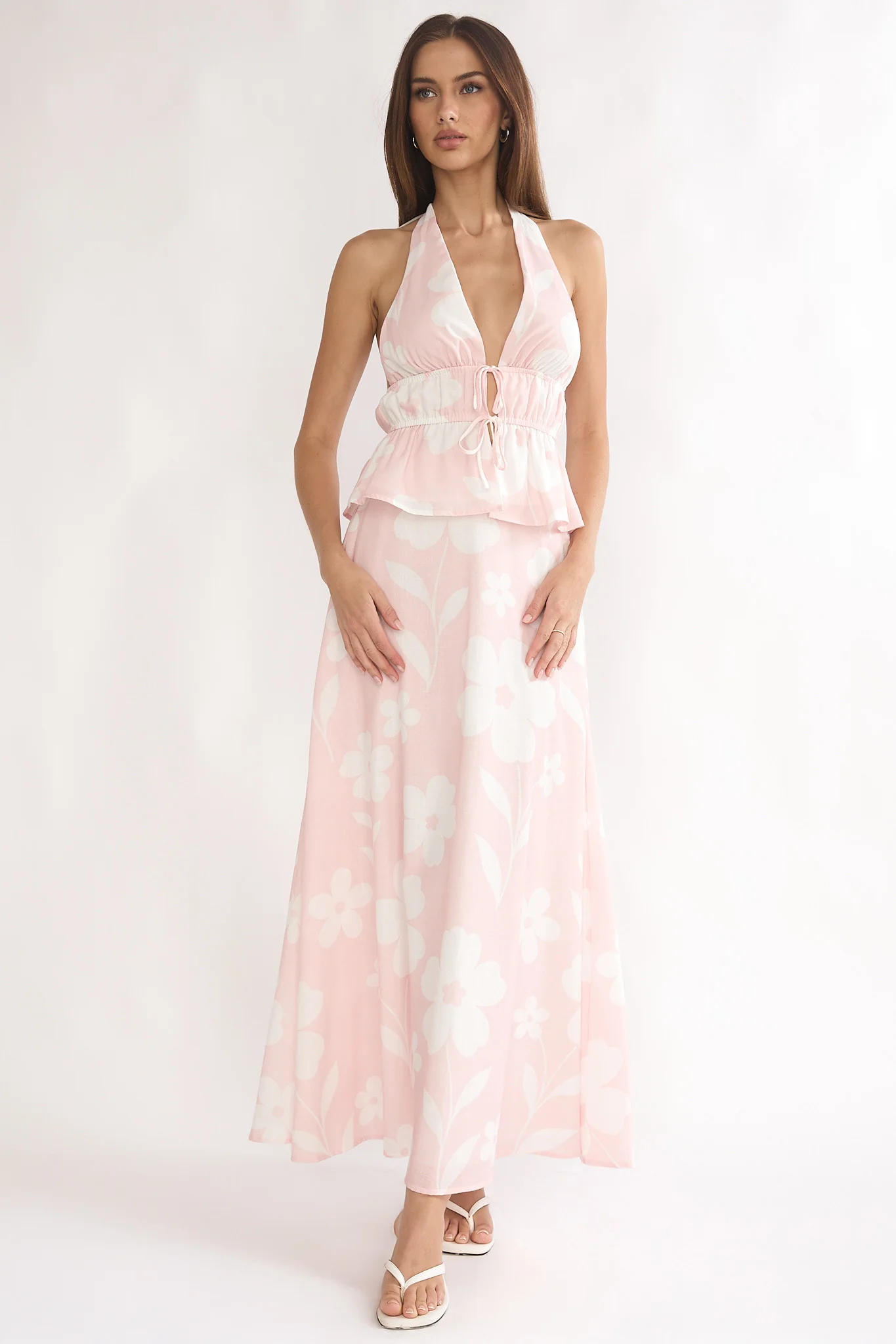 Under The Moons Tied Front Halter Top Floral - Image 2