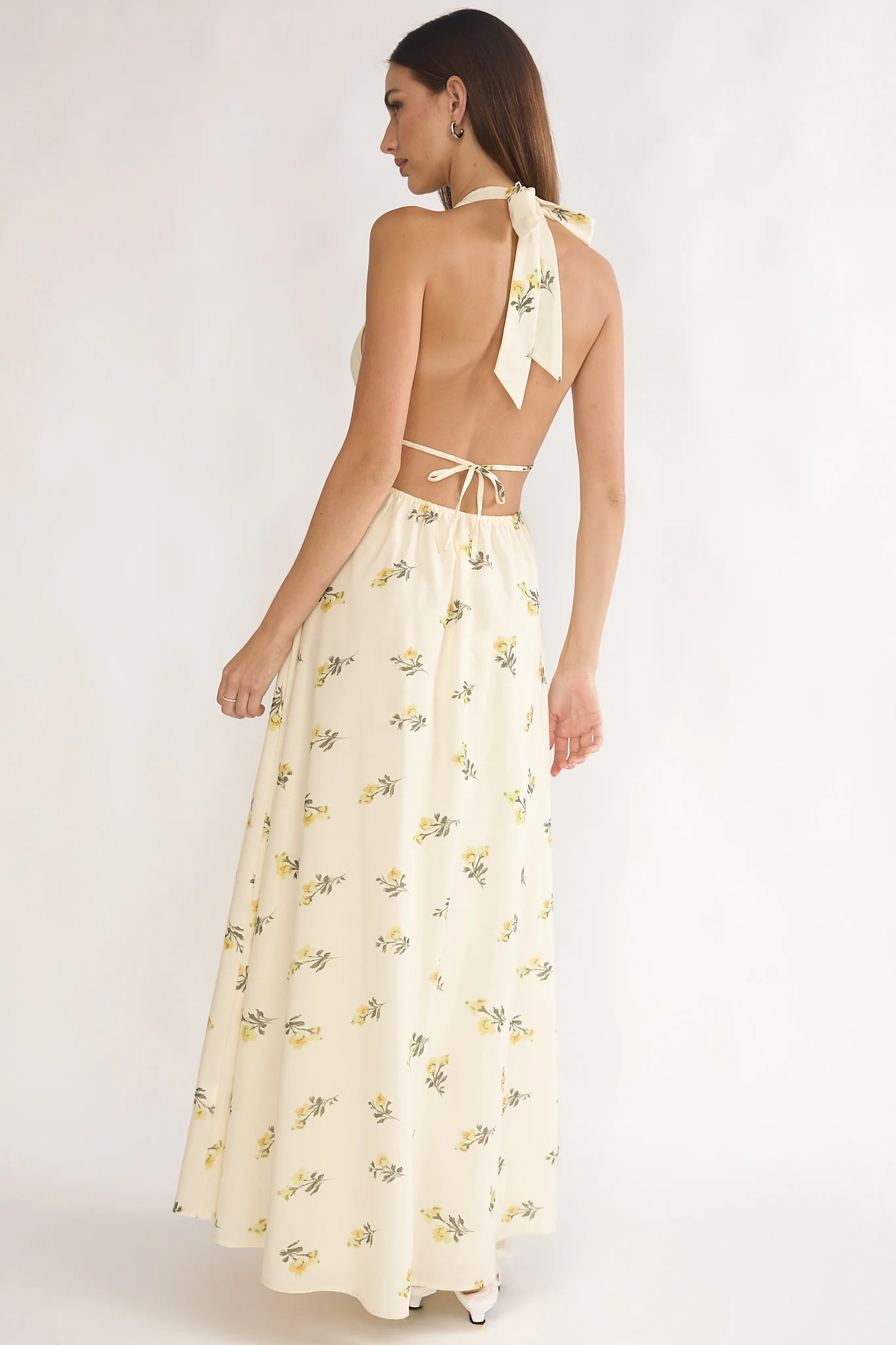 Under The Moons Tied Front Maxi Dress Floral Yellow - Image 3