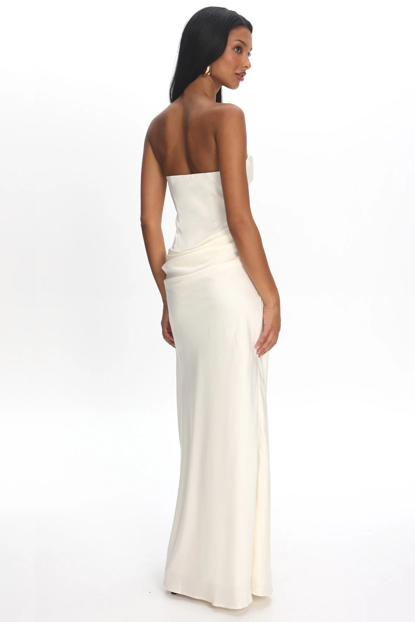 Unforgettable Day Drape Waist Strapless Maxi Dress Cream - Image 3