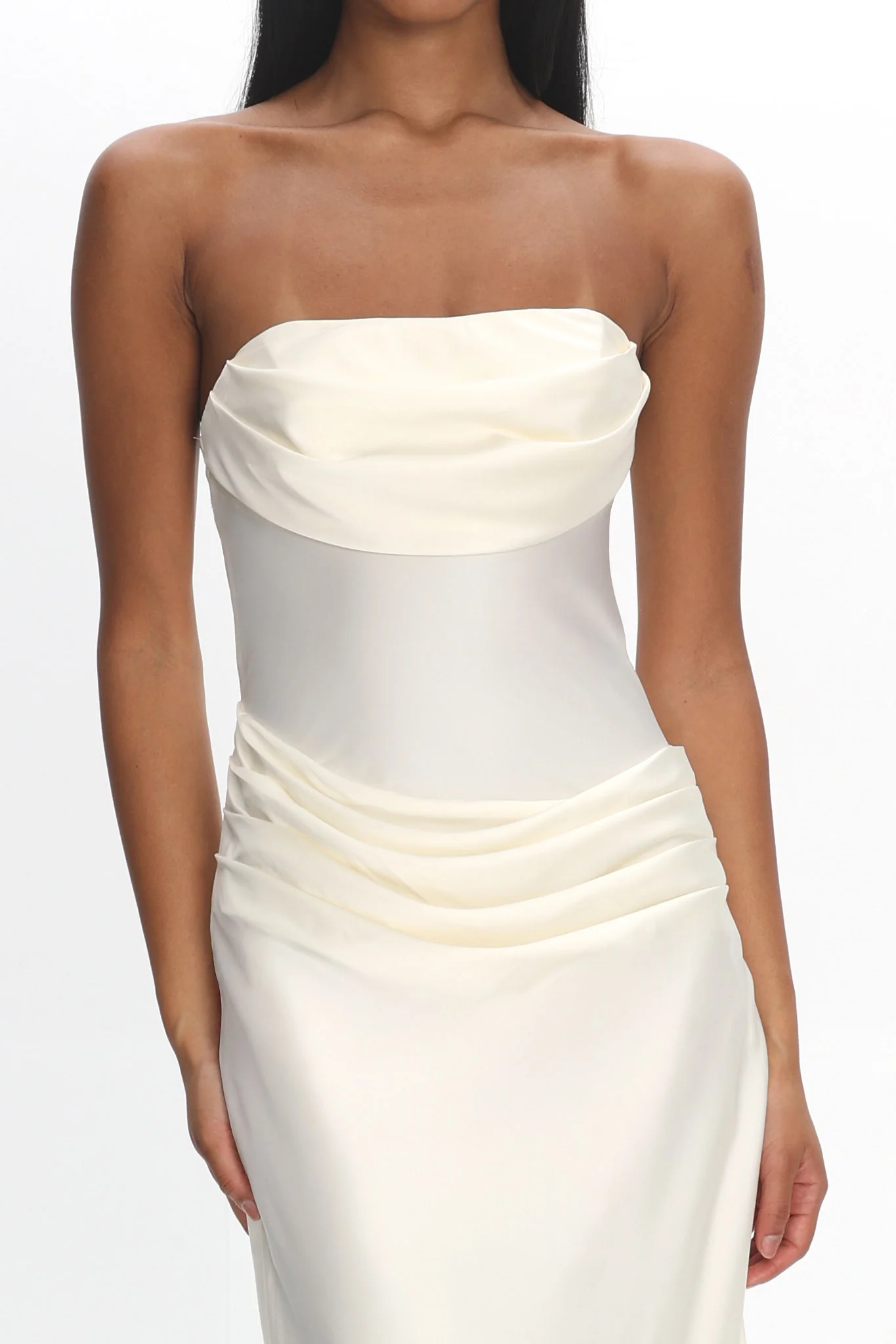Unforgettable Day Drape Waist Strapless Maxi Dress Cream - Image 4