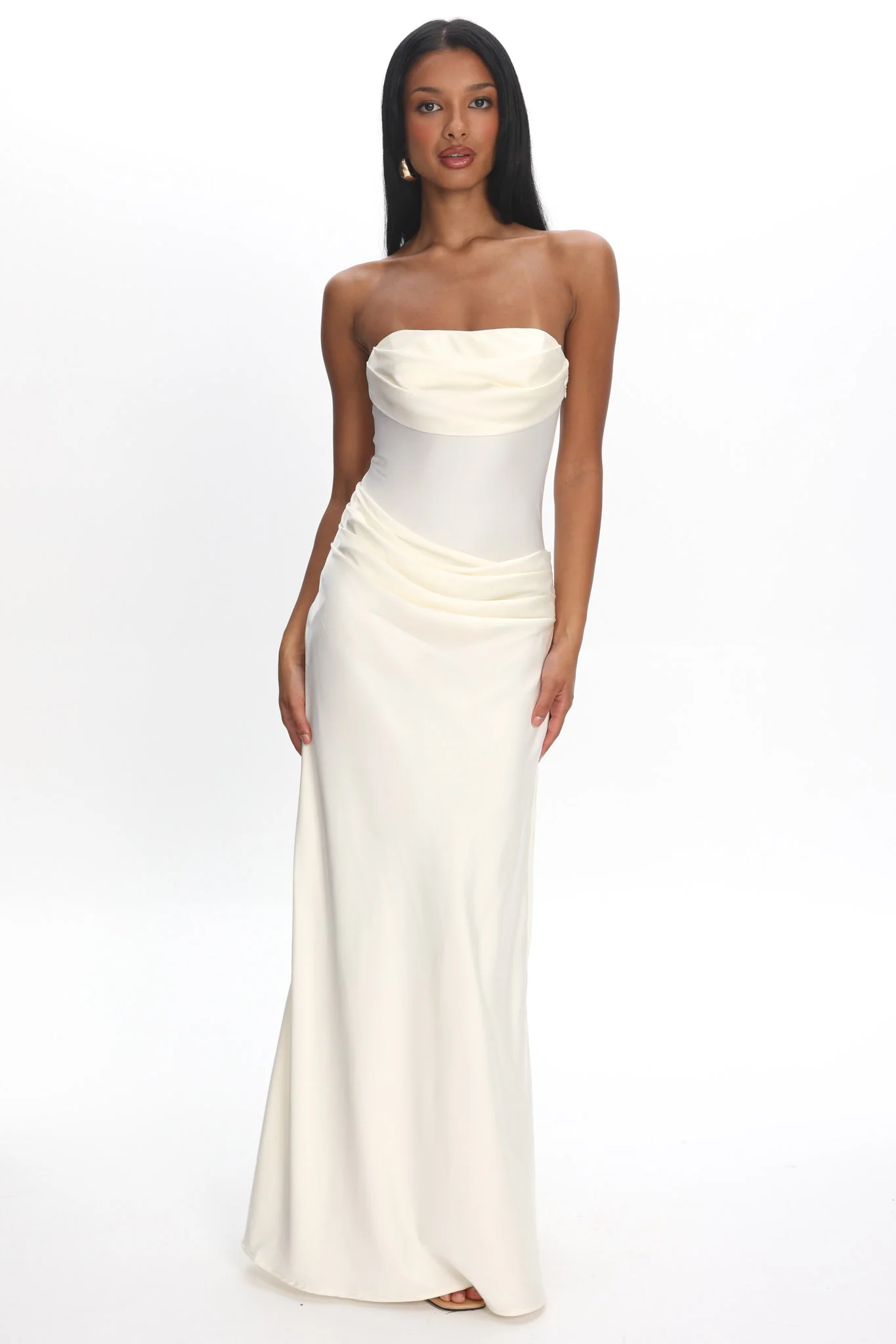 Unforgettable Day Drape Waist Strapless Maxi Dress Cream - Image 5
