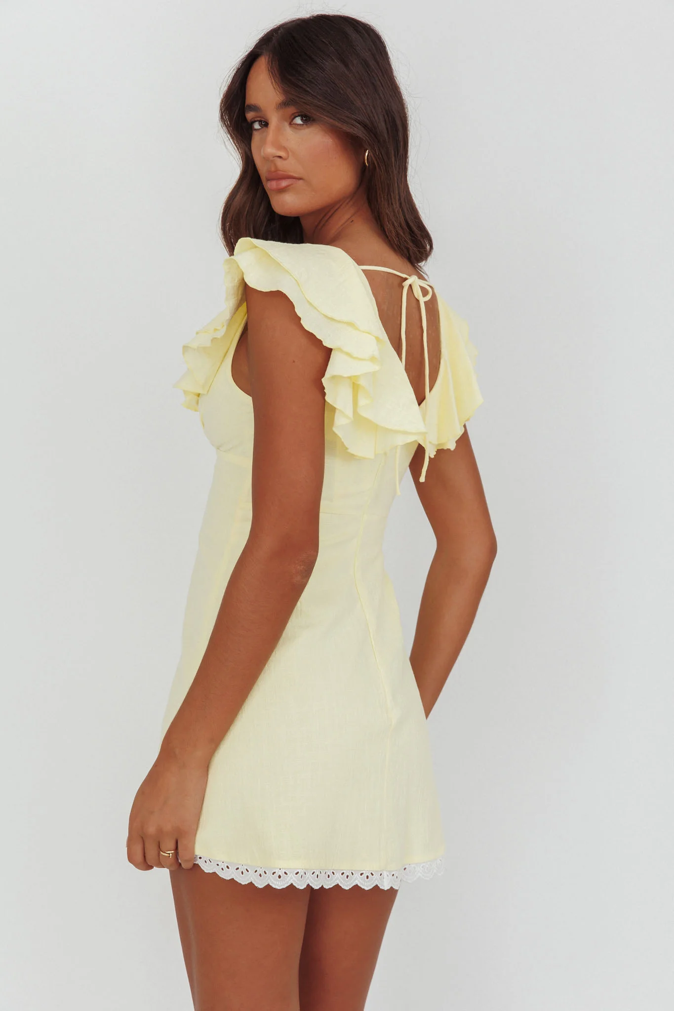 Unpredictable Layered Ruffle Neckline Mini Dress Butter - Image 2