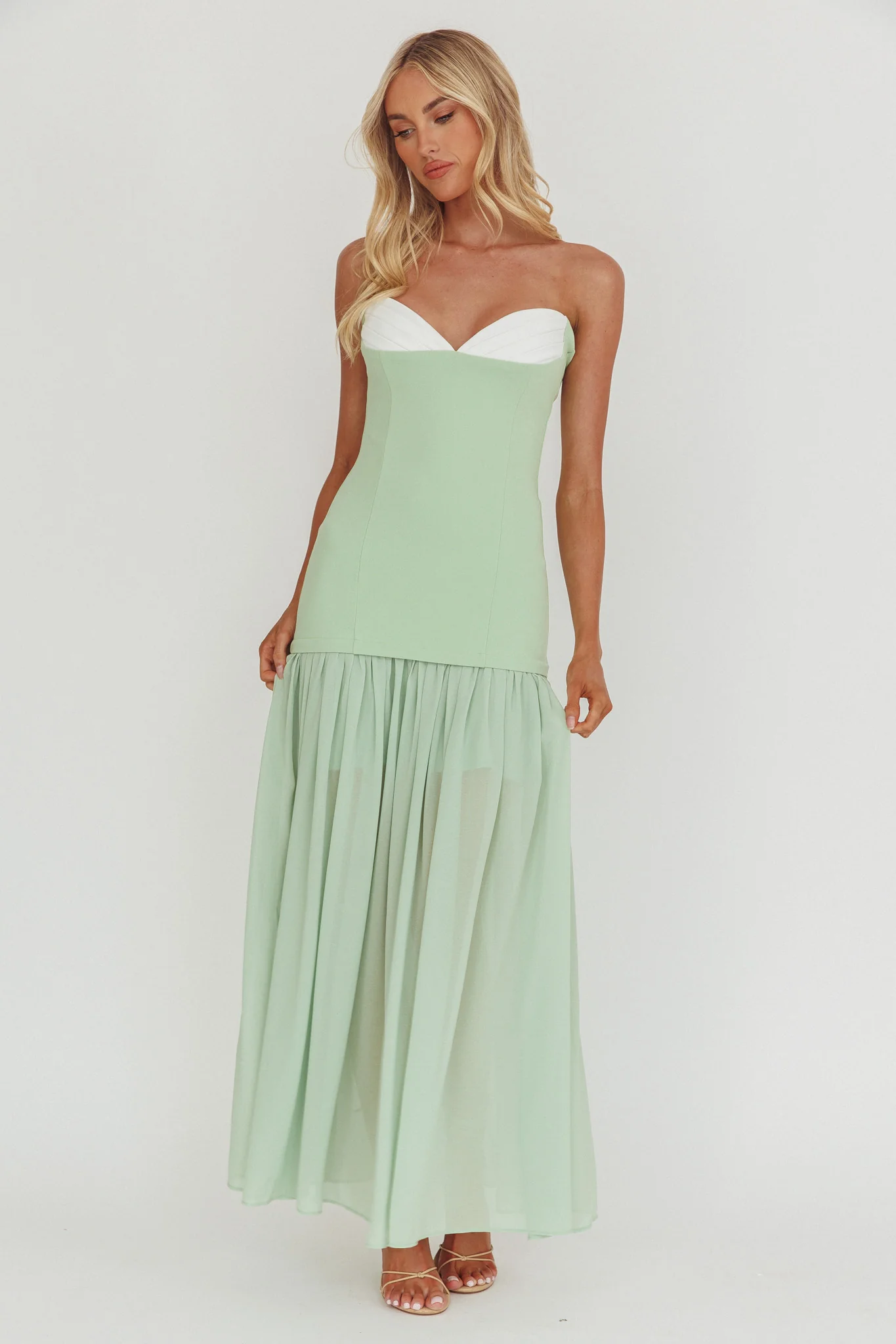 Unspoken Sweetheart Neckline Sheer Hem Maxi Dress Sage - Image 5
