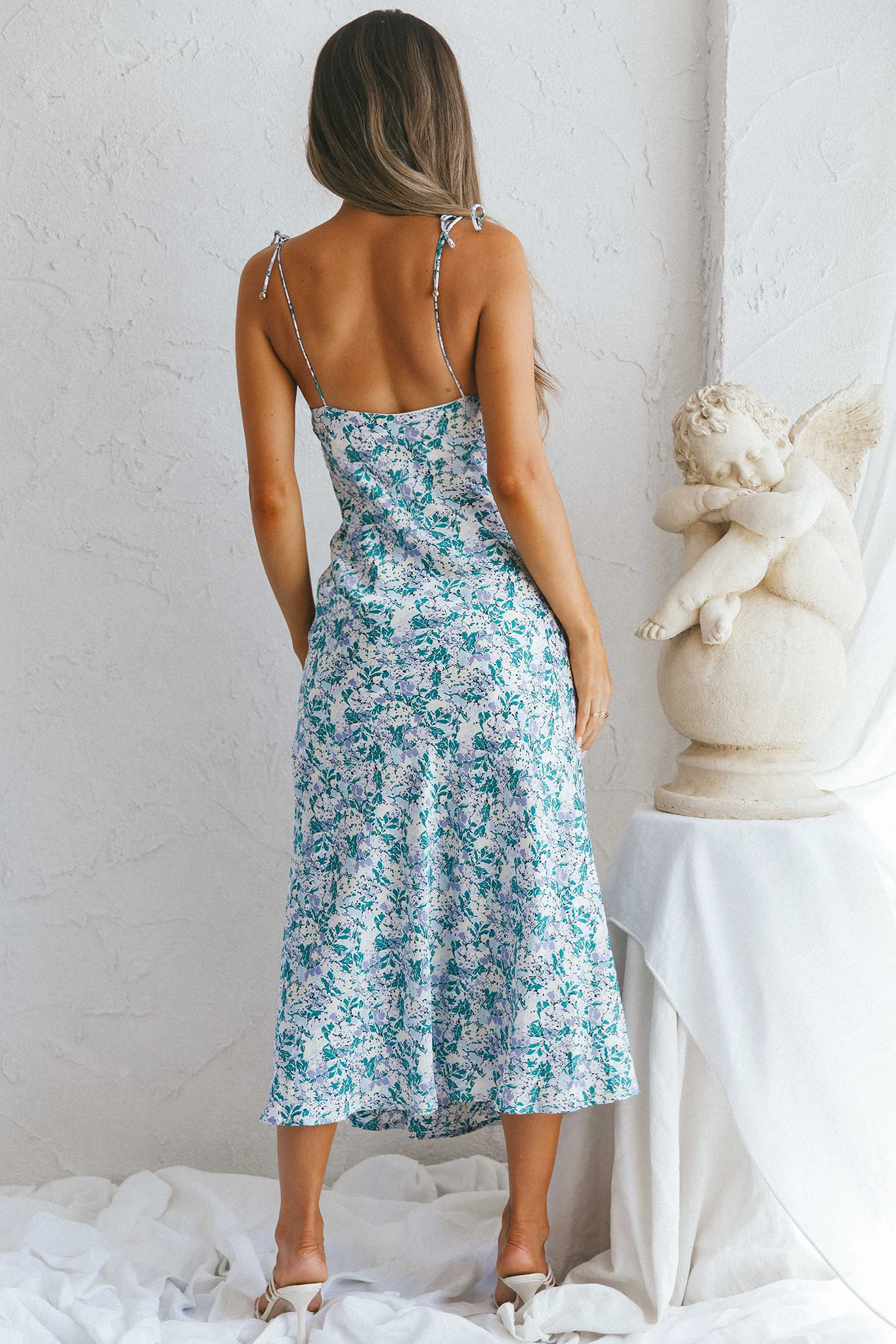 Uptown Girl String Tie Shoulder Front Split Midi Dress Lilac/Sage - Image 8