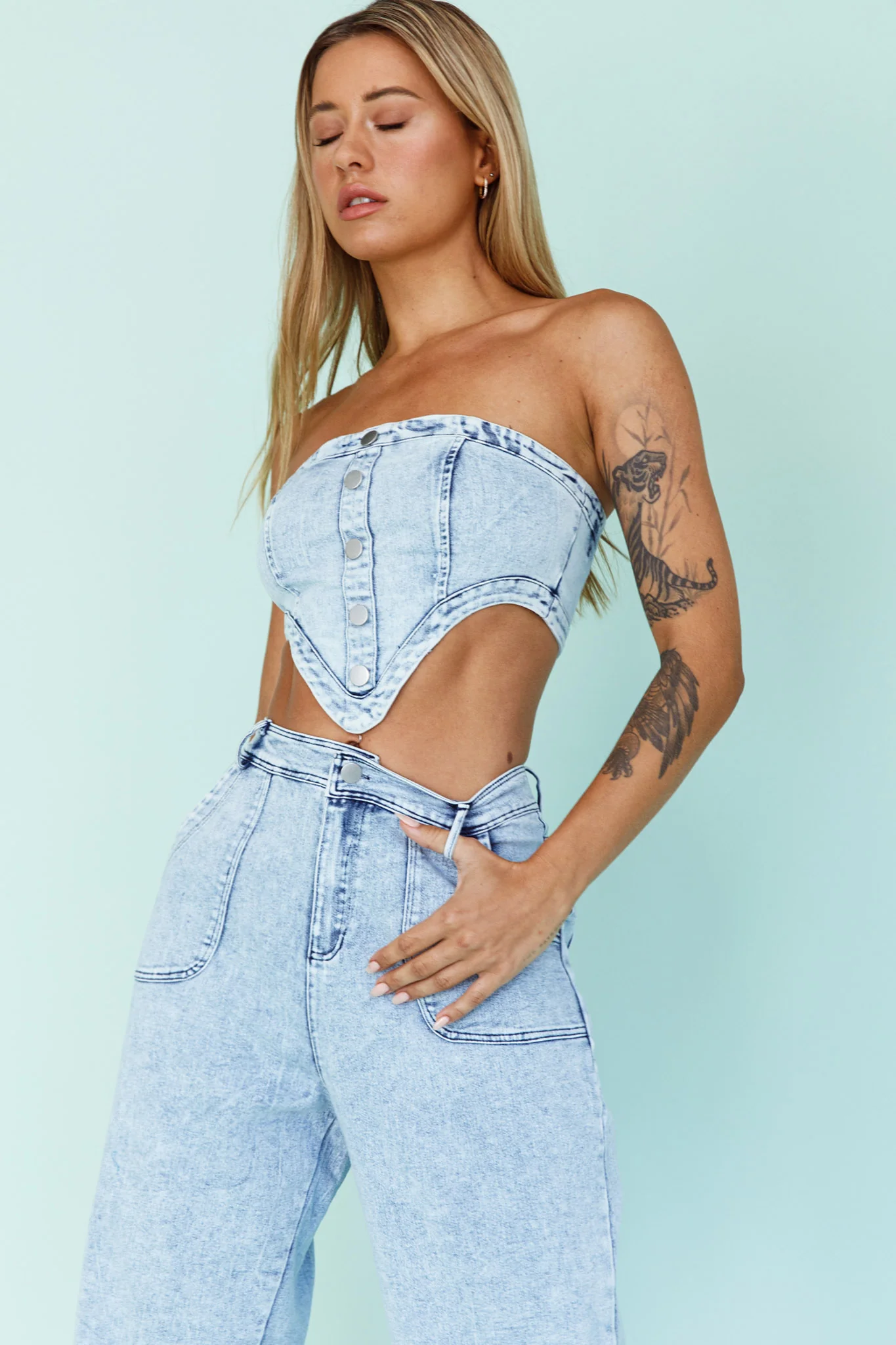 Uptown Strapless Crop Top Denim - Image 5