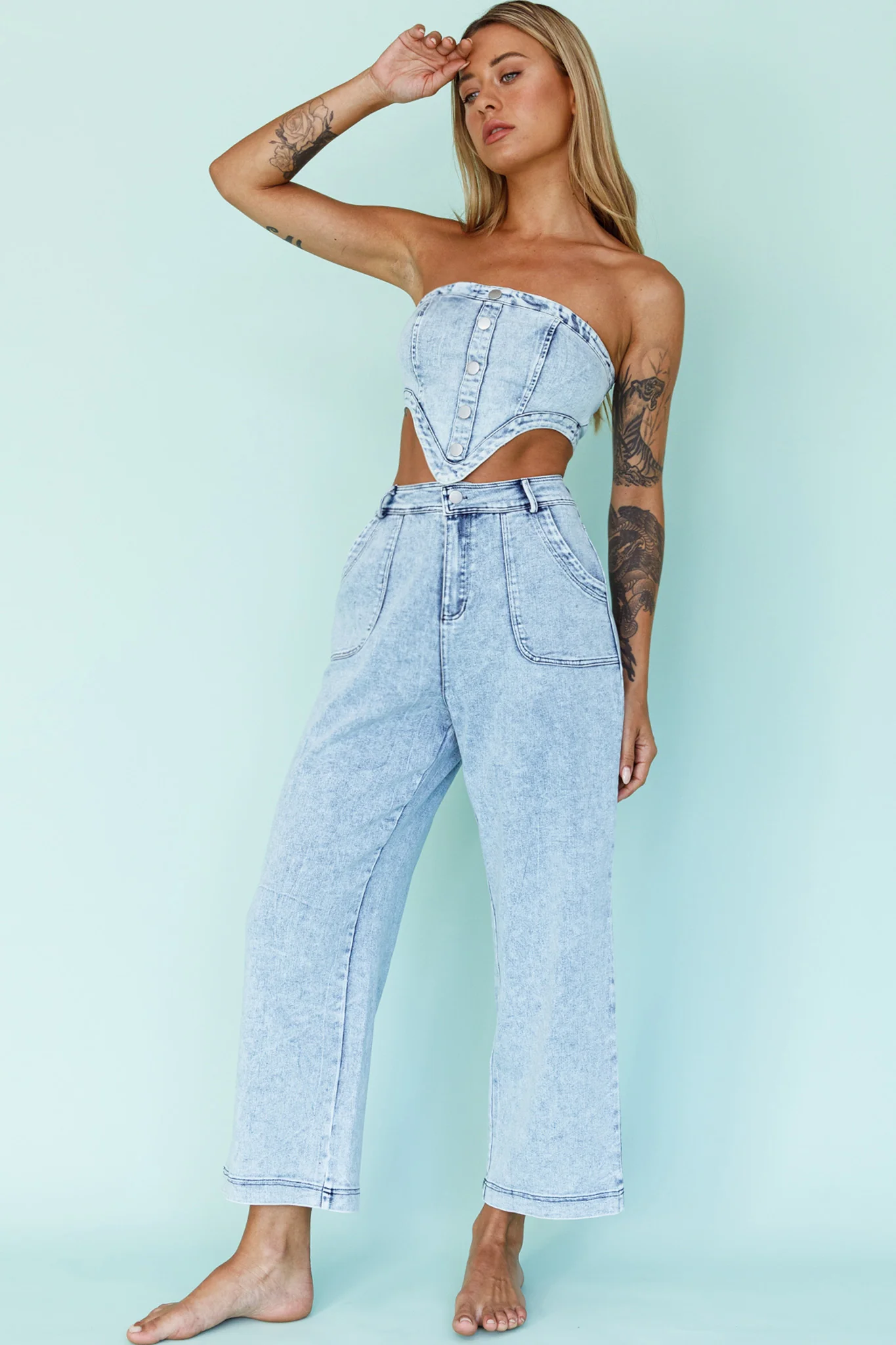 Uptown Strapless Crop Top Denim - Image 6