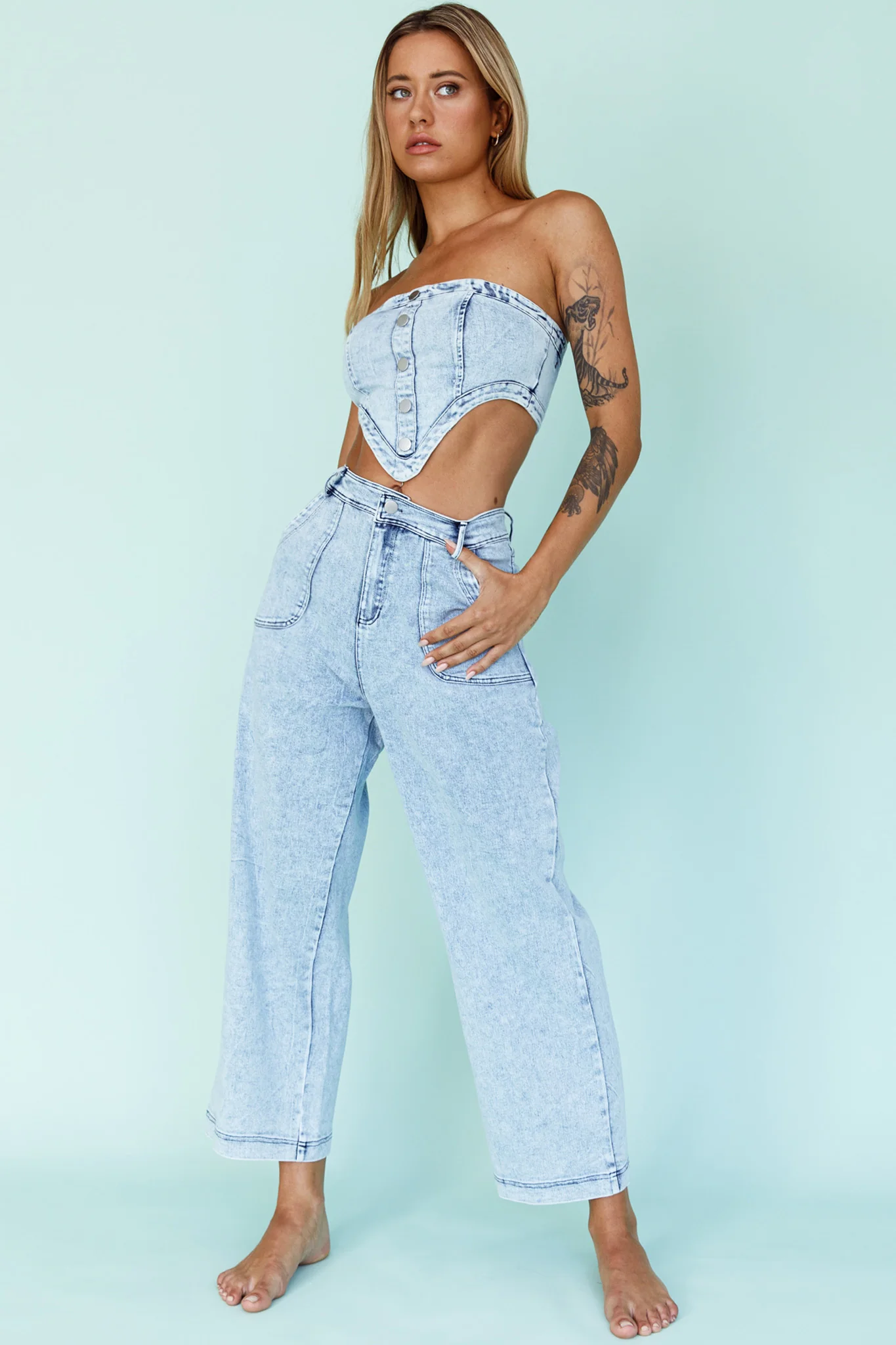 Uptown Strapless Crop Top Denim - Image 7