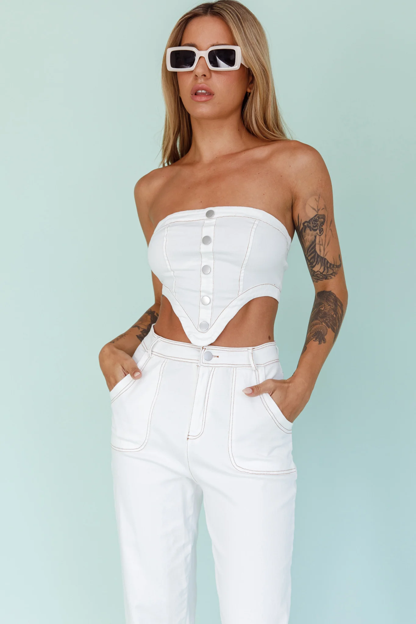 Uptown Strapless Crop Top White - Image 7