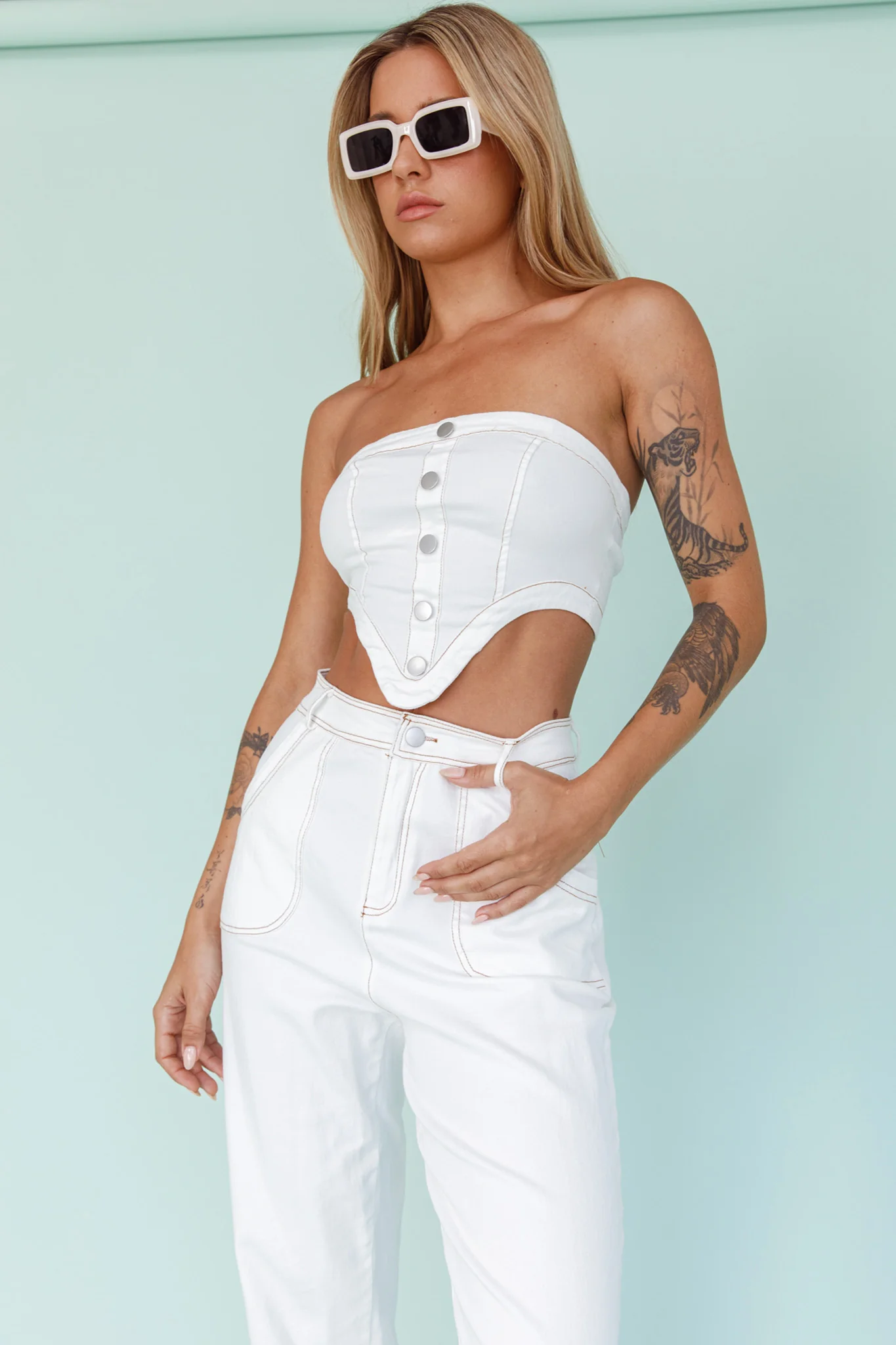 Uptown Strapless Crop Top White - Image 9