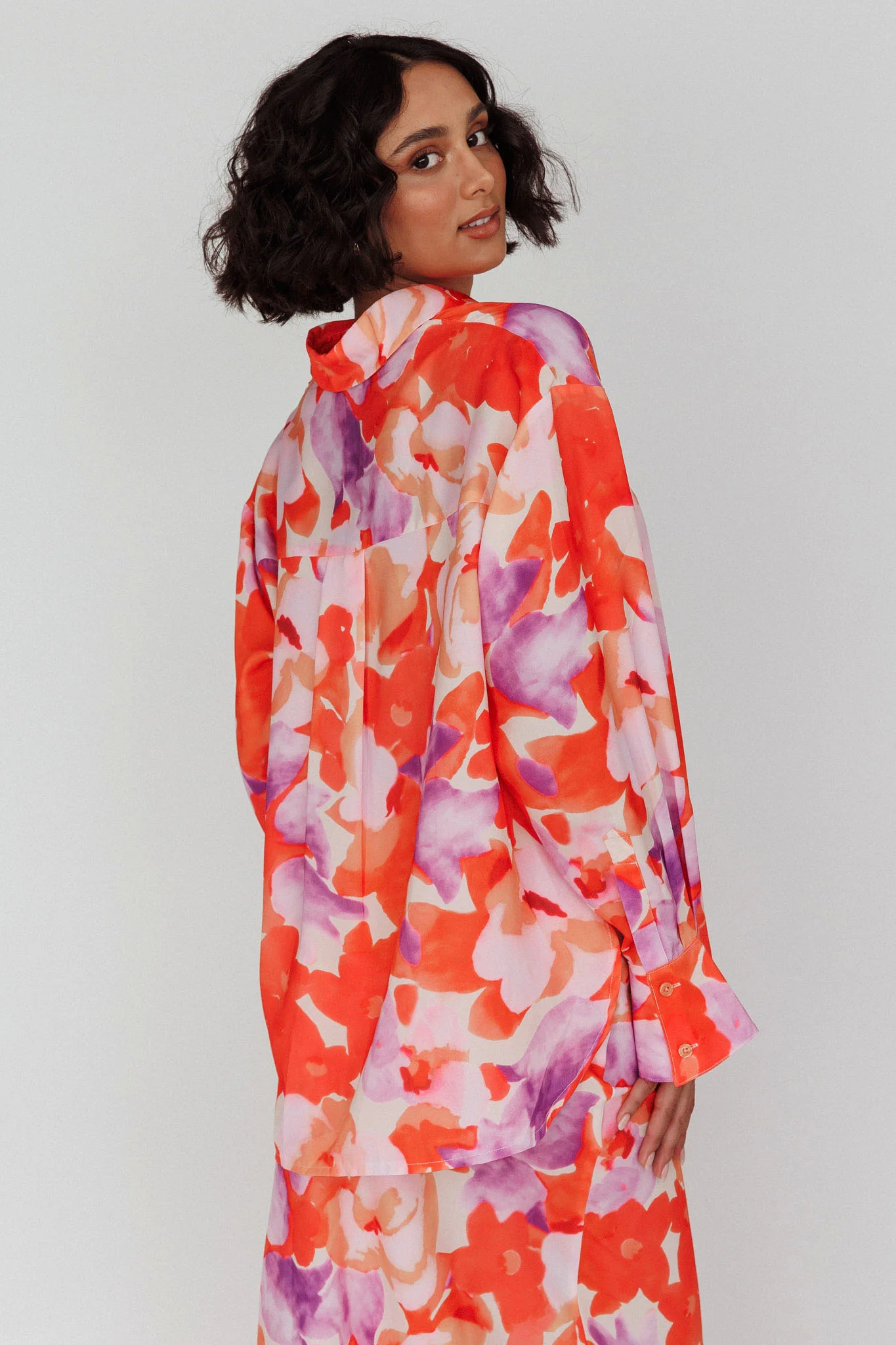 Vacation Long Sleeve Flared Cuff Shirt Orange/Purple - Image 2