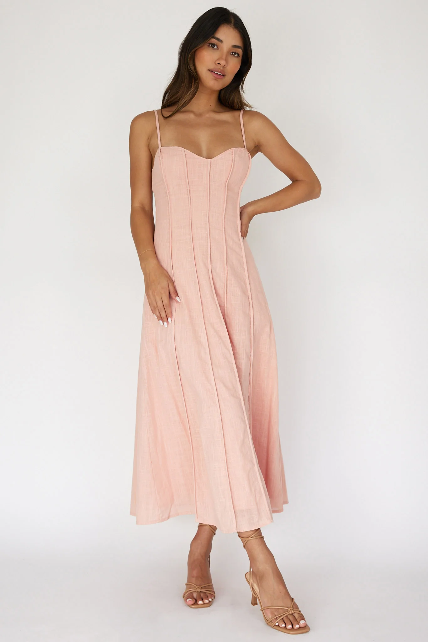 Vacay Pintuck Pleat Midi Dress Pink - Image 3