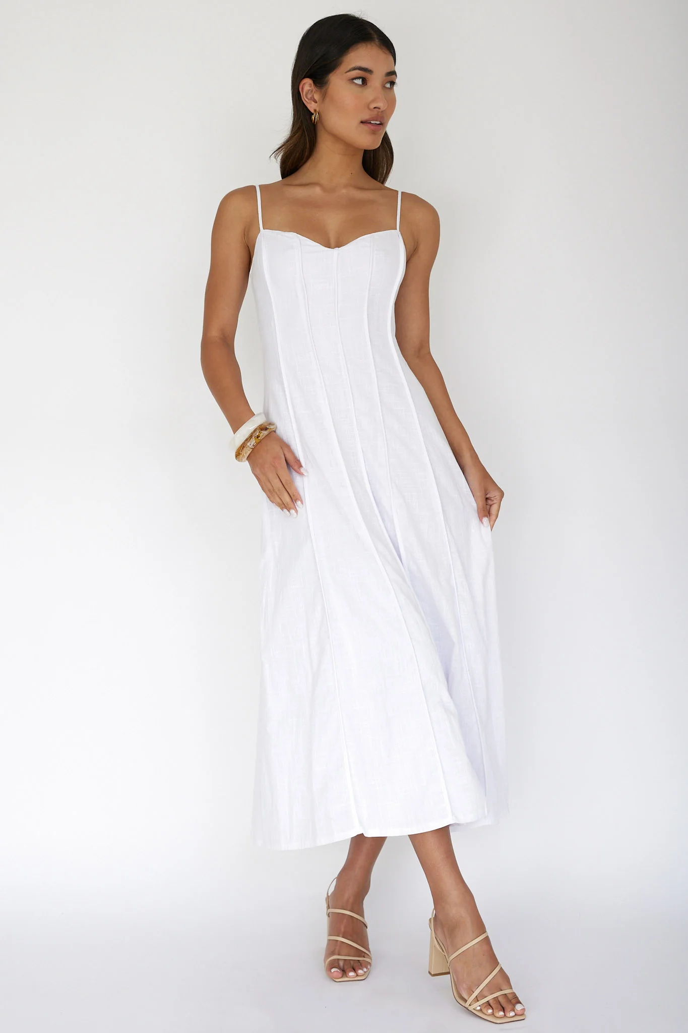 Vacay Pintuck Pleat Midi Dress White - Image 6