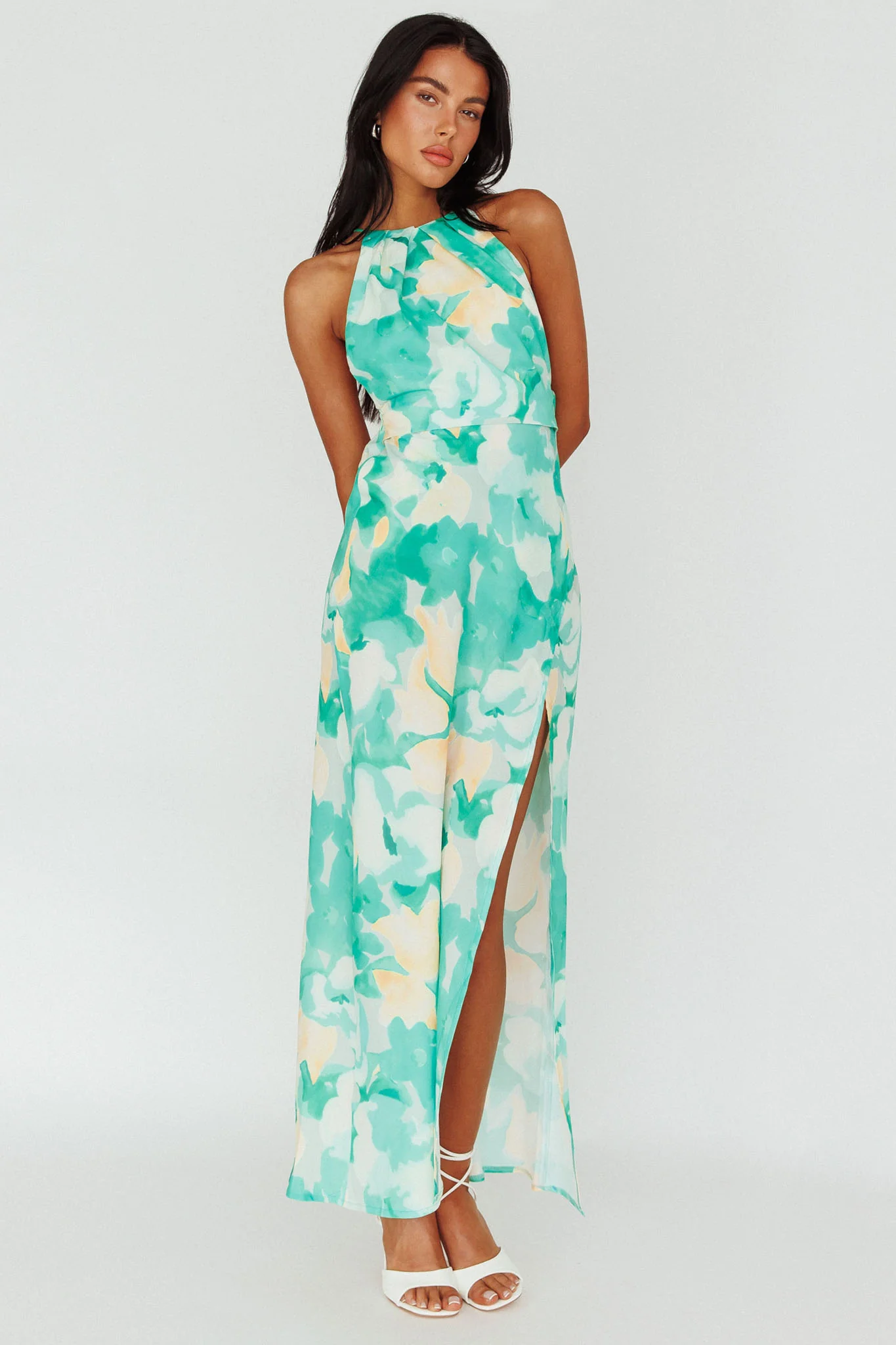 Val Cowl Back Maxi Dress Floral Green - Image 5