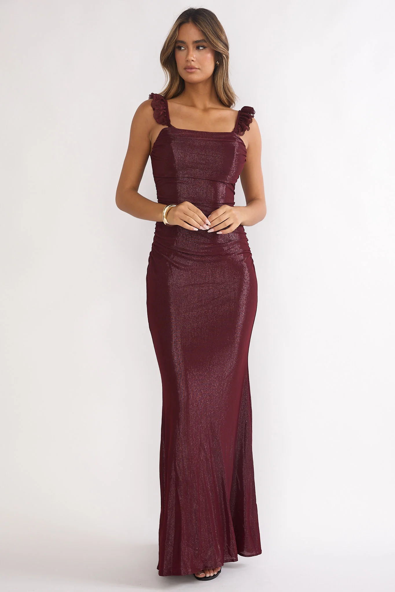 Valara Lace-Up Back Maxi Dress Wine - Image 3