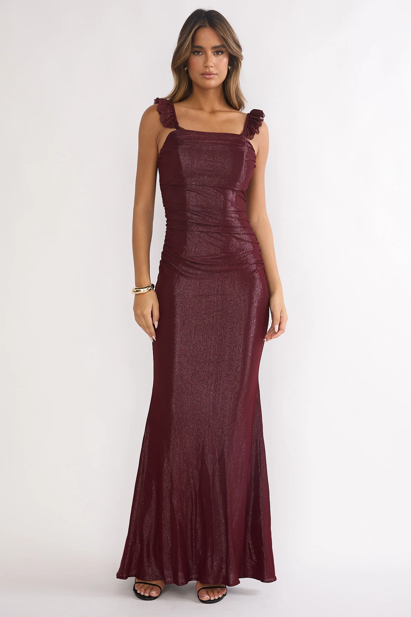 Valara Lace-Up Back Maxi Dress Wine - Image 4