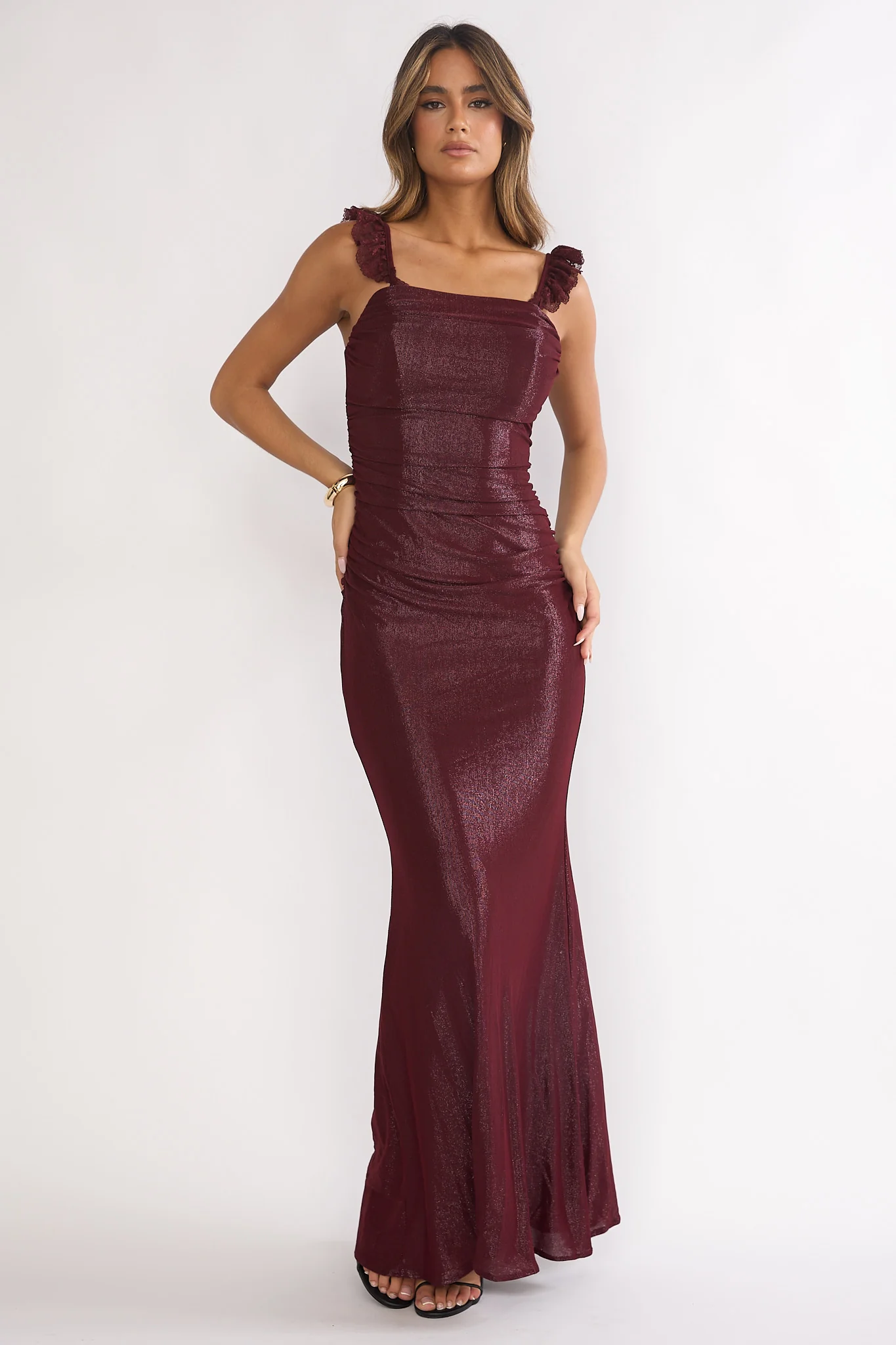Valara Lace-Up Back Maxi Dress Wine - Image 6