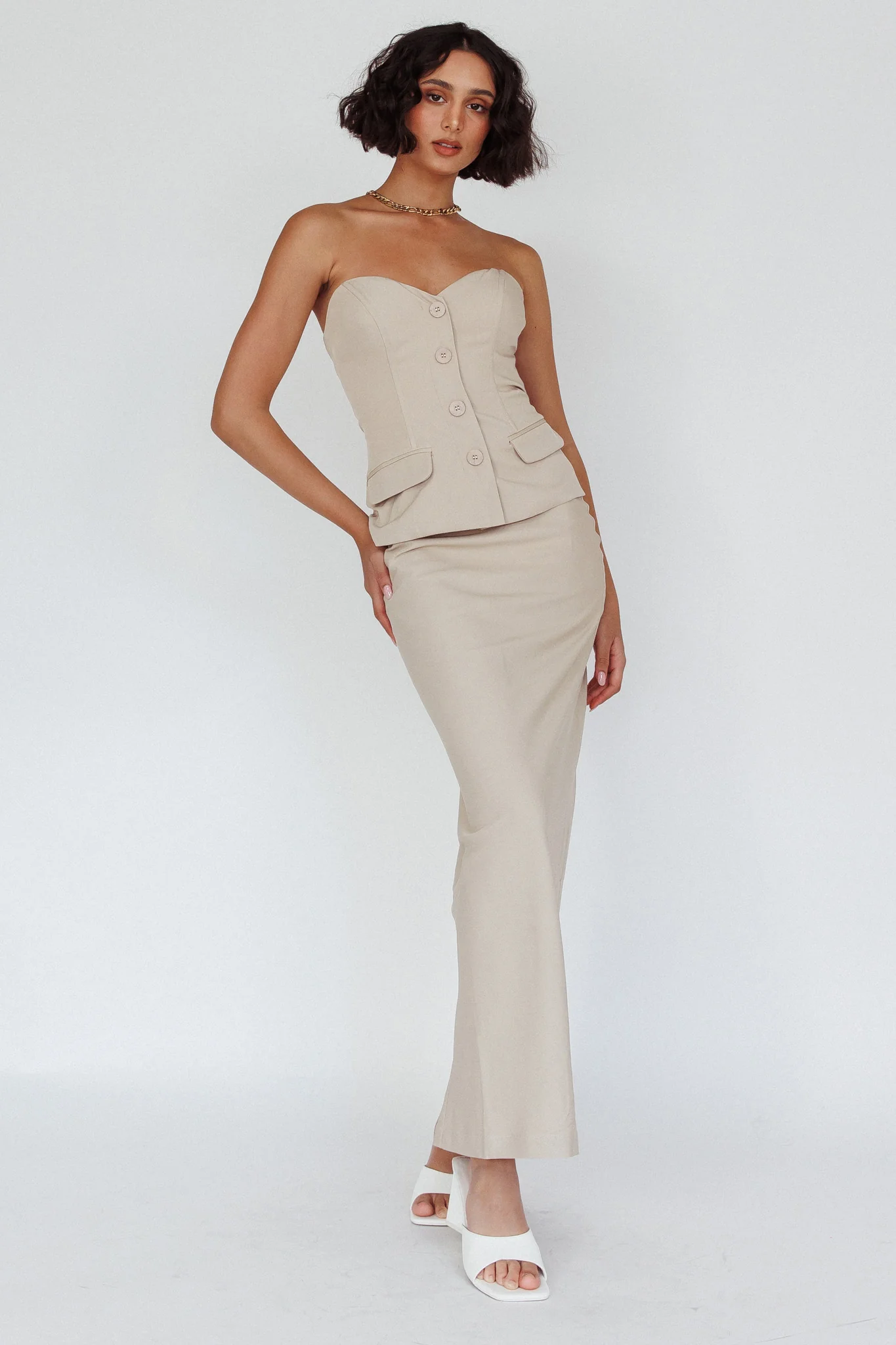 Valencia Strapless Bustier Top Oat - Image 3