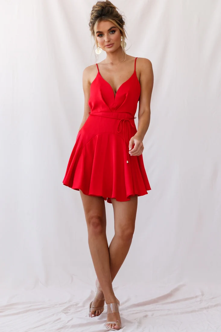 Valley Ruffle Tie-Up Back Dress Red - Image 2