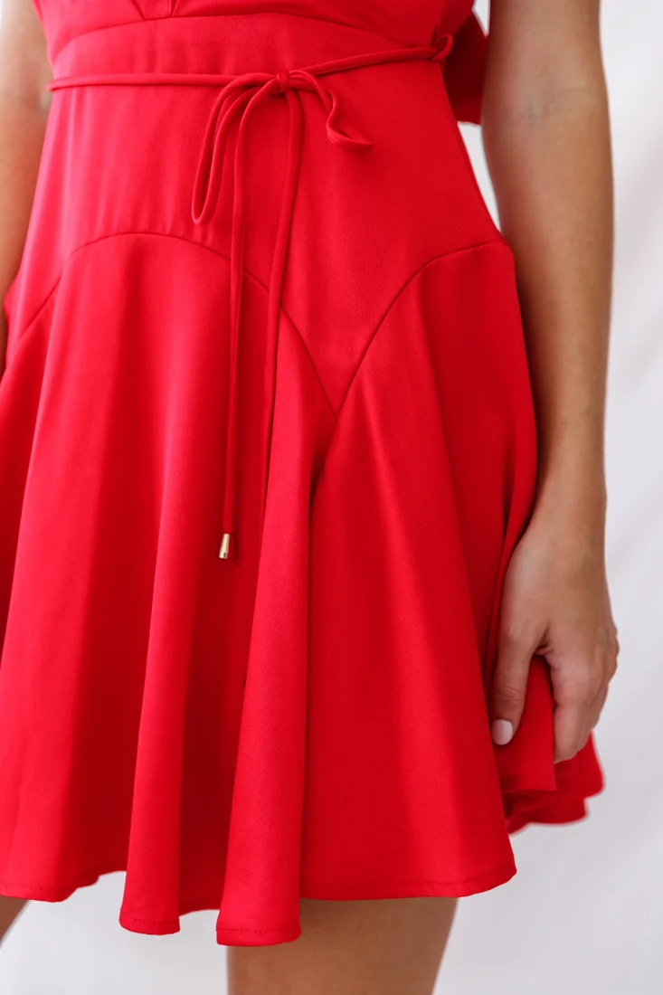 Valley Ruffle Tie-Up Back Dress Red - Image 4