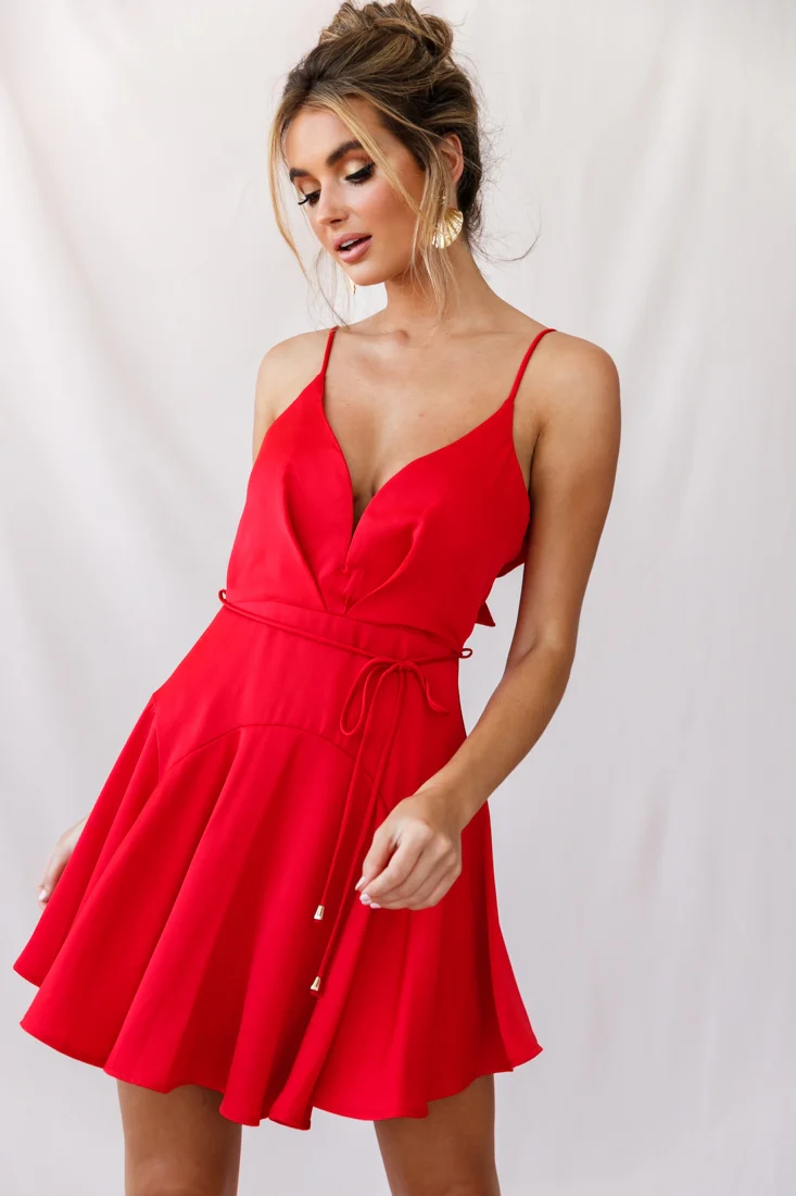 Valley Ruffle Tie-Up Back Dress Red - Image 5