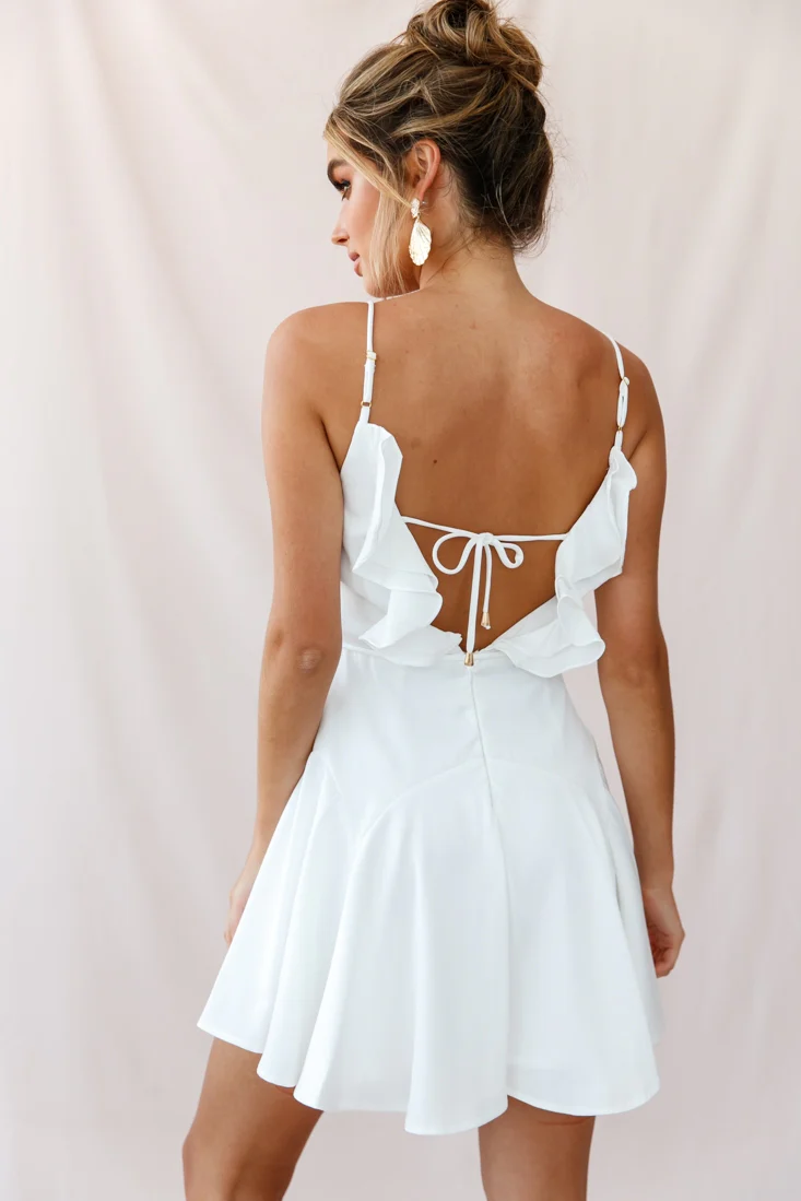 Valley Ruffle Tie-Up Back Dress White - Image 4