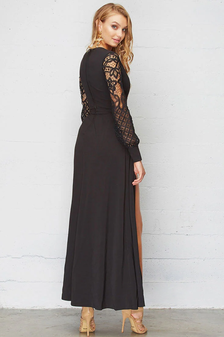 Vana Lacey Crochet Maxi Romper Black - Image 5