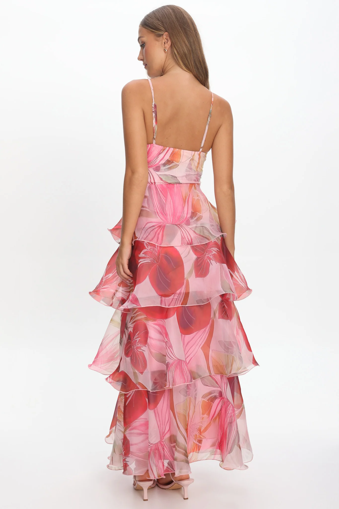 Varenna Layered Sweetheart Neckline Maxi Dress Print Red - Image 3