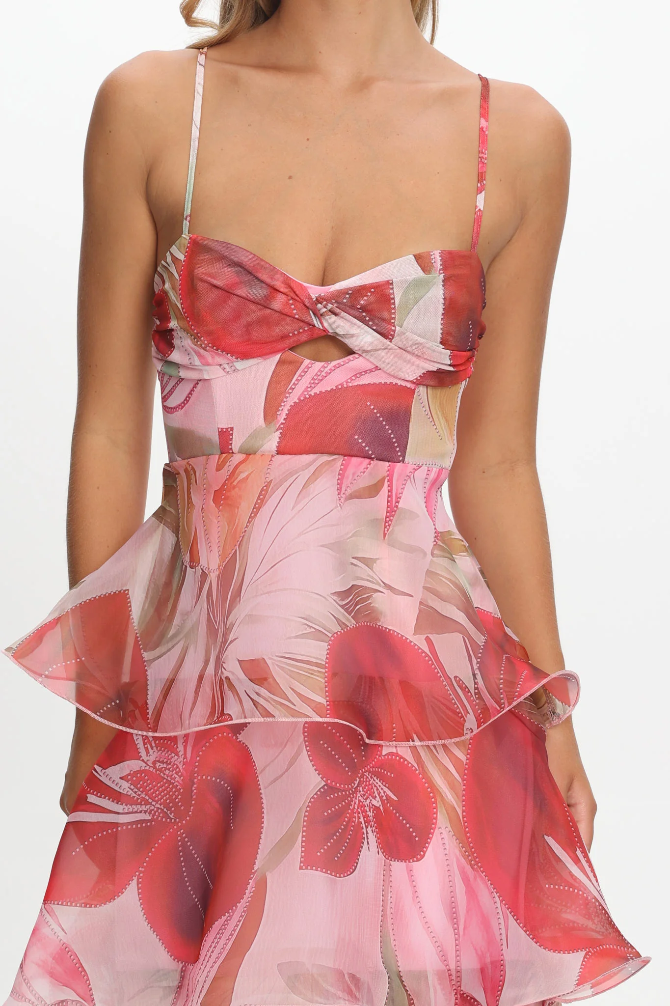 Varenna Layered Sweetheart Neckline Maxi Dress Print Red - Image 4